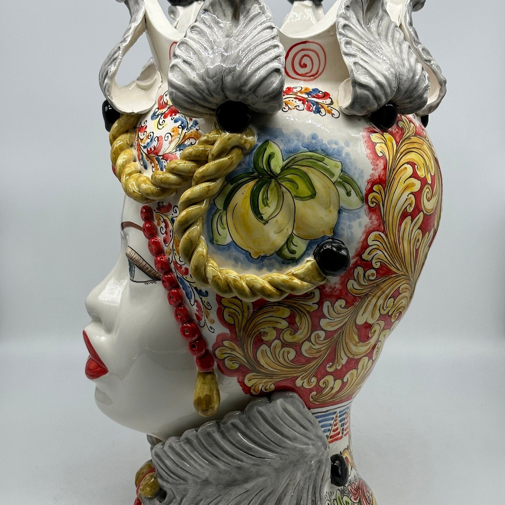 Teste Di Moro Zefiro Ceramica Caltagirone Cm H.43 L.26 Artigianale Serie Sicilia