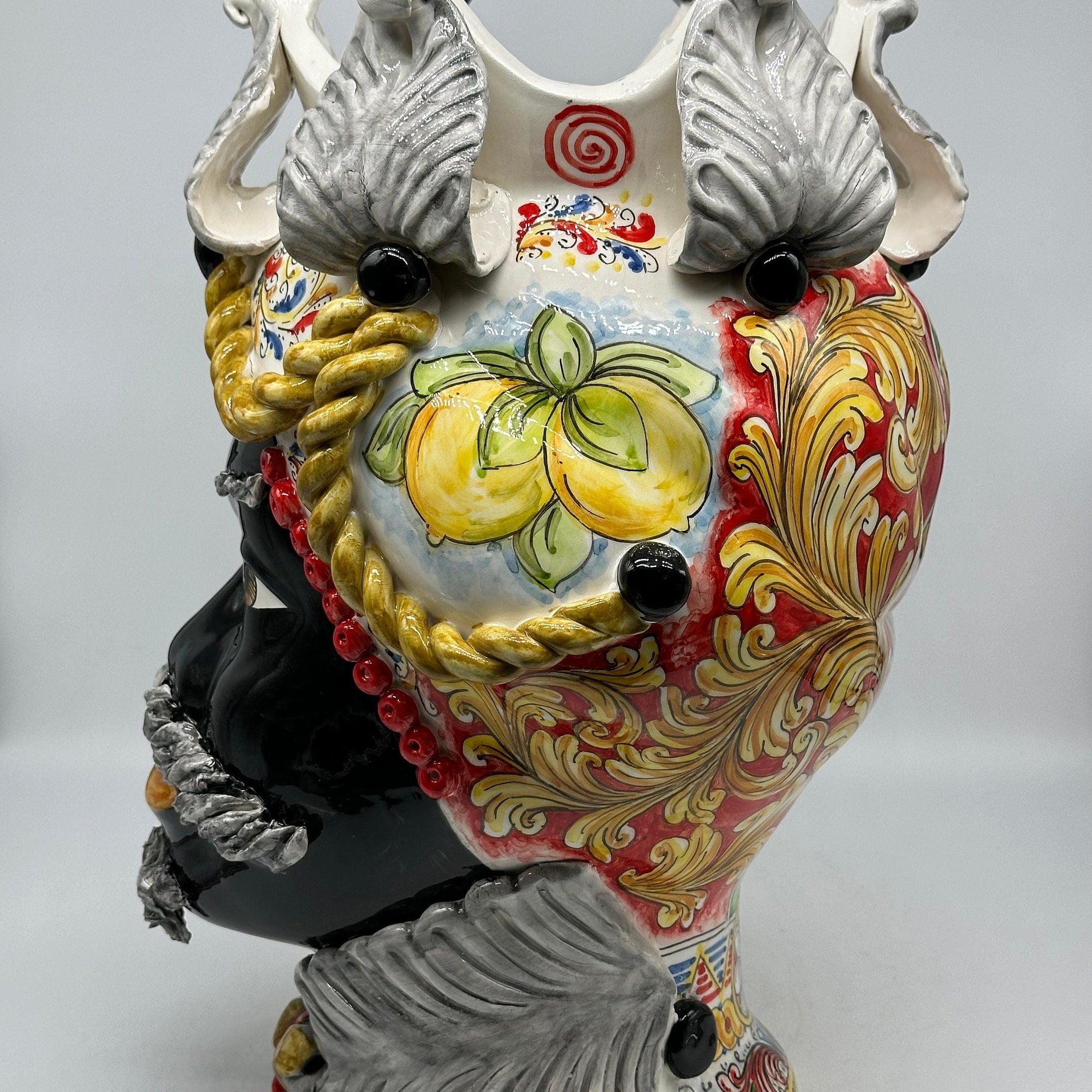 Teste Di Moro Zefiro Ceramica Caltagirone Cm H.43 L.26 Artigianale Serie Sicilia