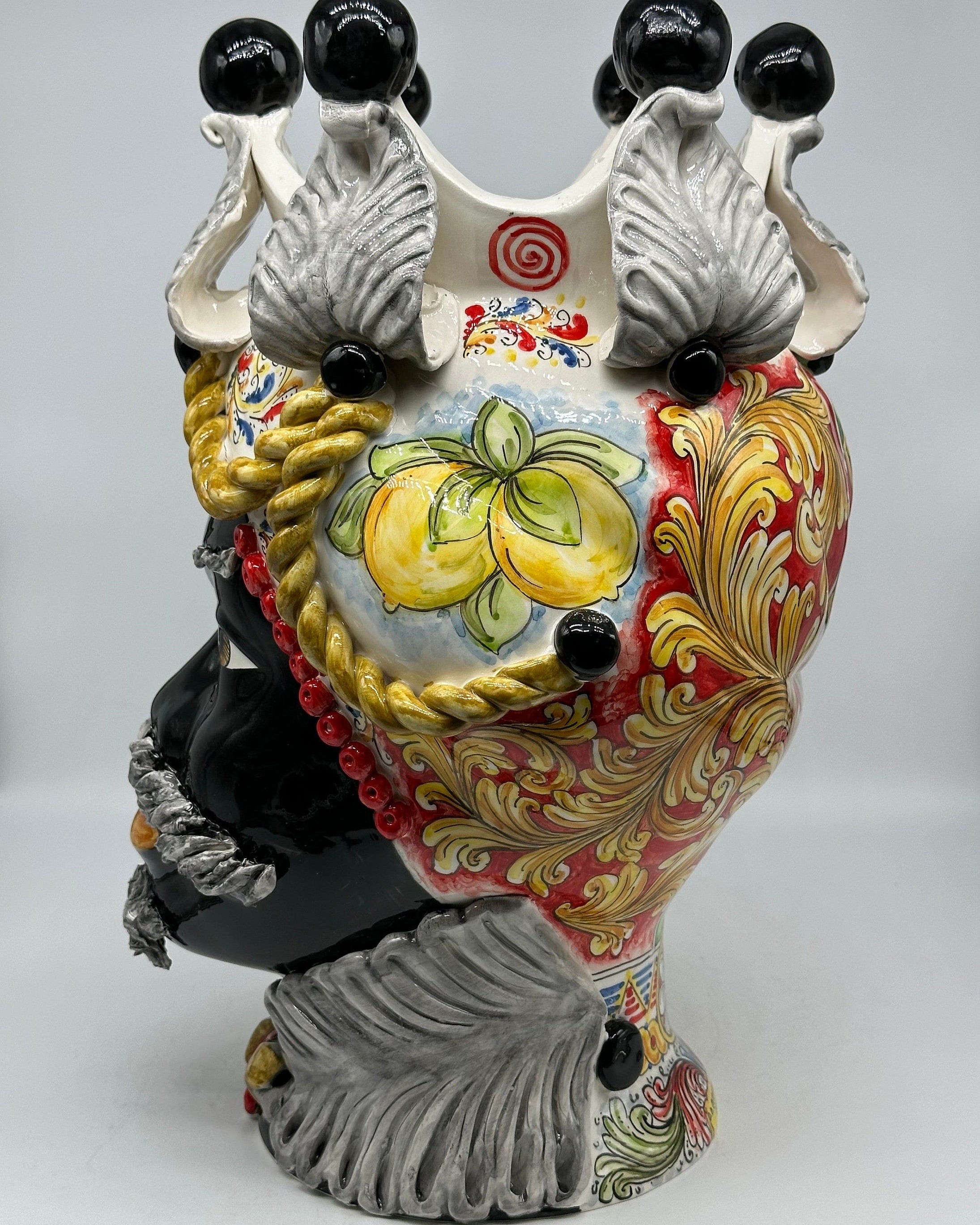 Teste Di Moro Zefiro Ceramica Caltagirone Cm H.43 L.26 Artigianale Serie Sicilia
