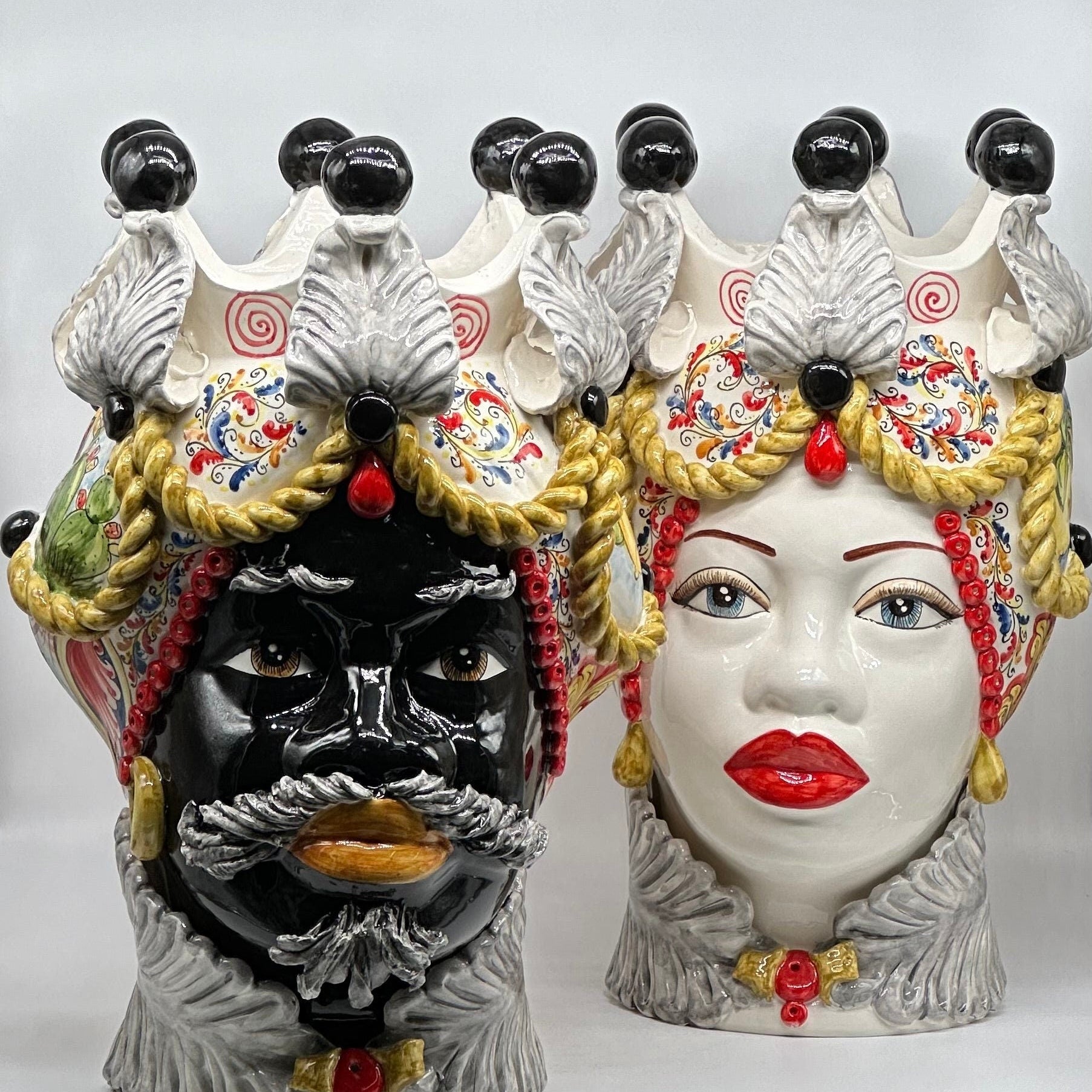 Teste Di Moro Zefiro Ceramica Caltagirone Cm H.43 L.26 Artigianale Serie Sicilia