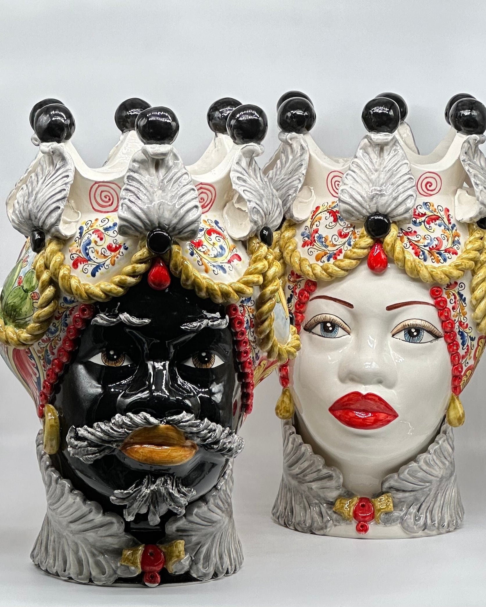 Teste Di Moro Zefiro Ceramica Caltagirone Cm H.43 L.26 Artigianale Serie Sicilia