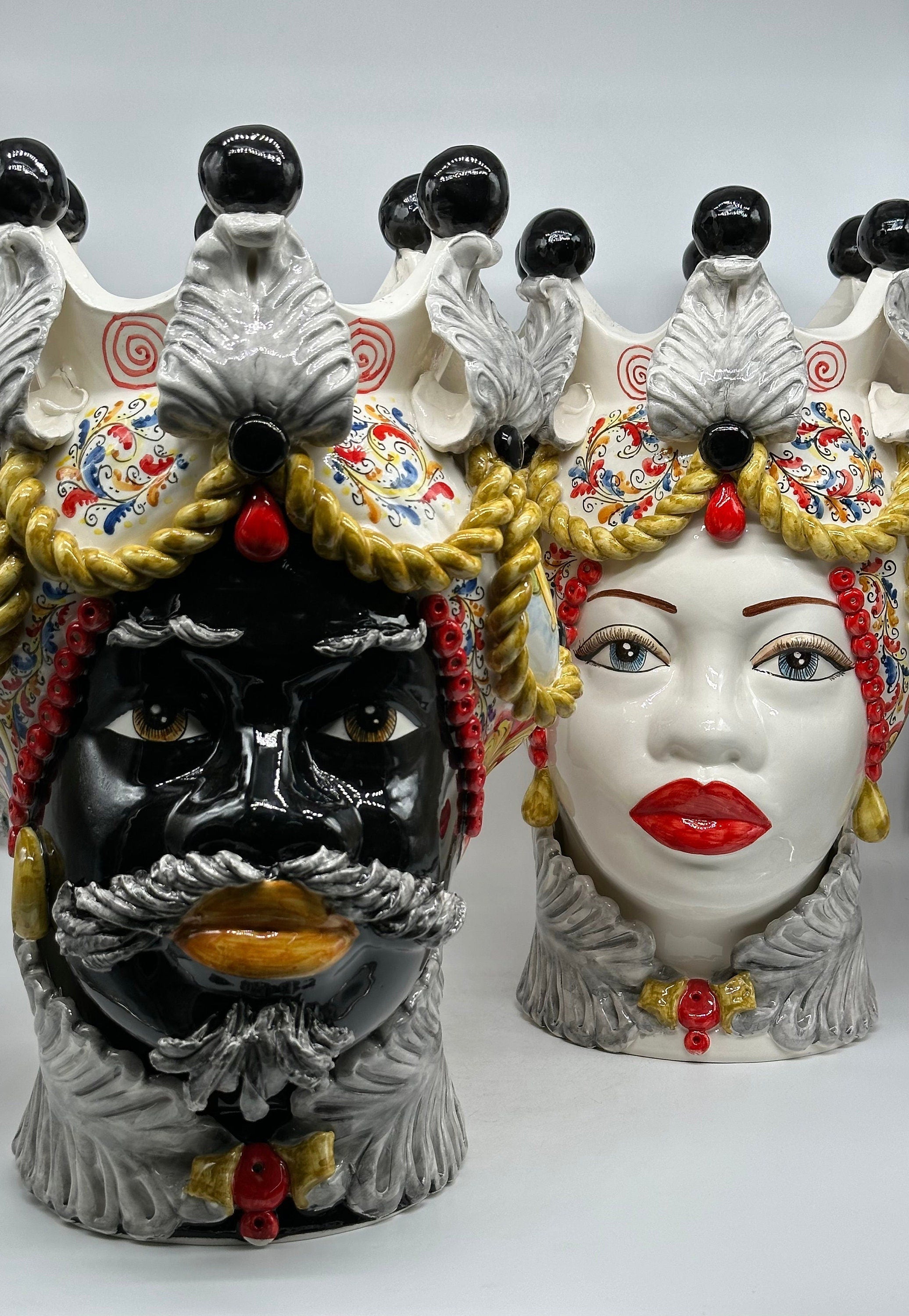 Teste Di Moro Zefiro Ceramica Caltagirone Cm H.43 L.26 Artigianale Serie Sicilia