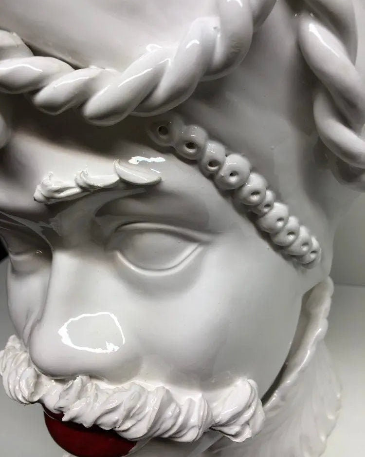 Teste di Moro Zefiro Ceramica Caltagirone cm H.43 L.26 Artigianale Bianco Labbra Rosse DD CERAMICHE SICILIANE