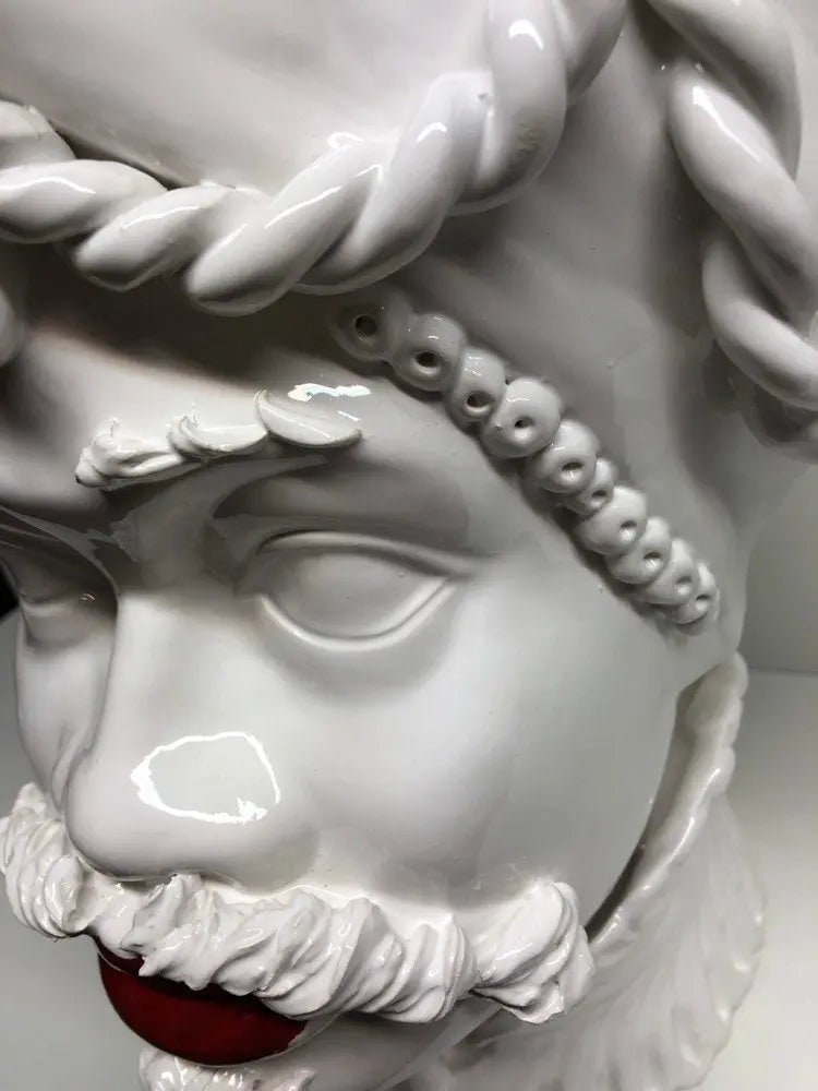 Teste di Moro Zefiro Ceramica Caltagirone cm H.43 L.26 Artigianale Bianco Labbra Rosse DD CERAMICHE SICILIANE