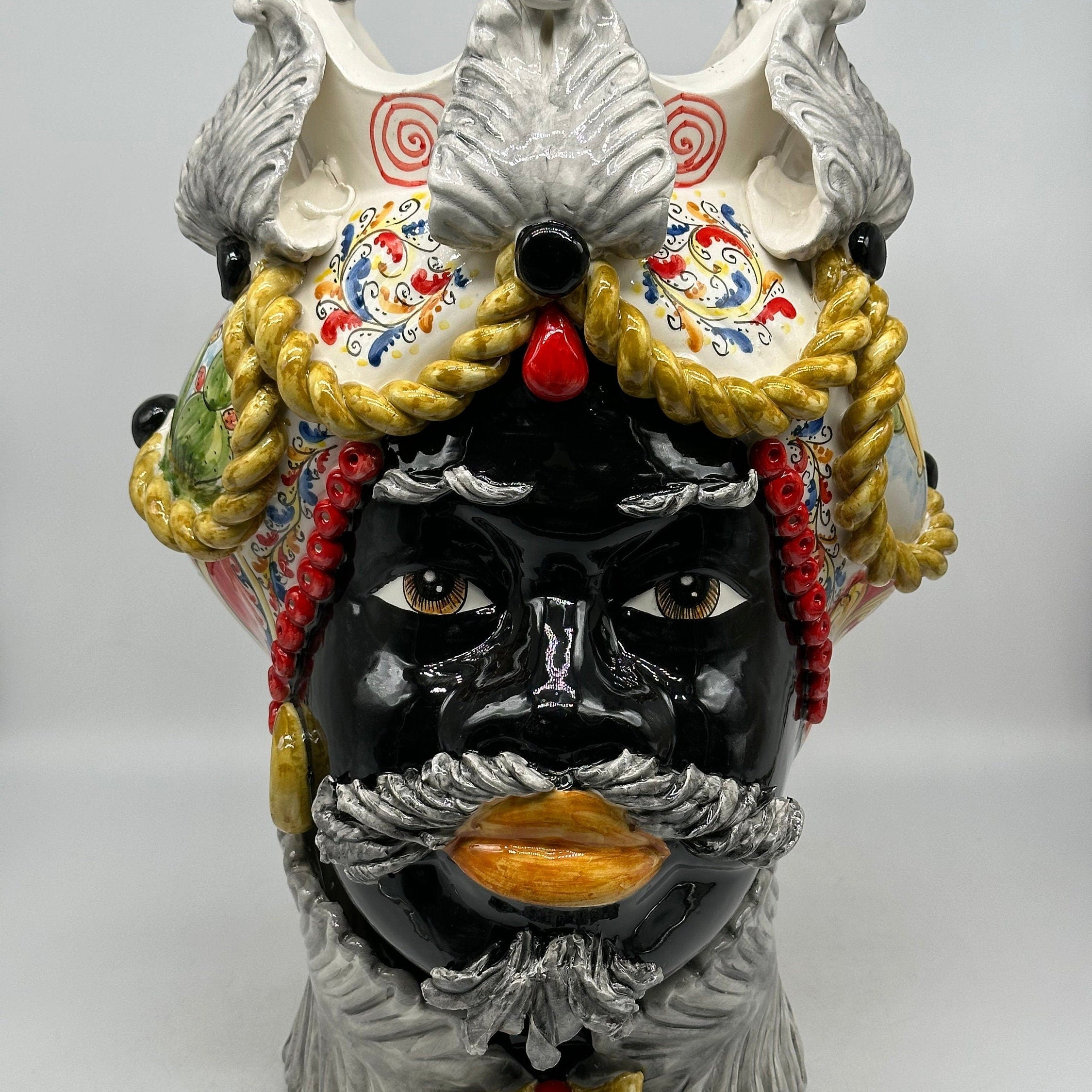 Teste Di Moro Zefiro Ceramica Caltagirone Cm H.43 L.26 Artigianale Serie Sicilia