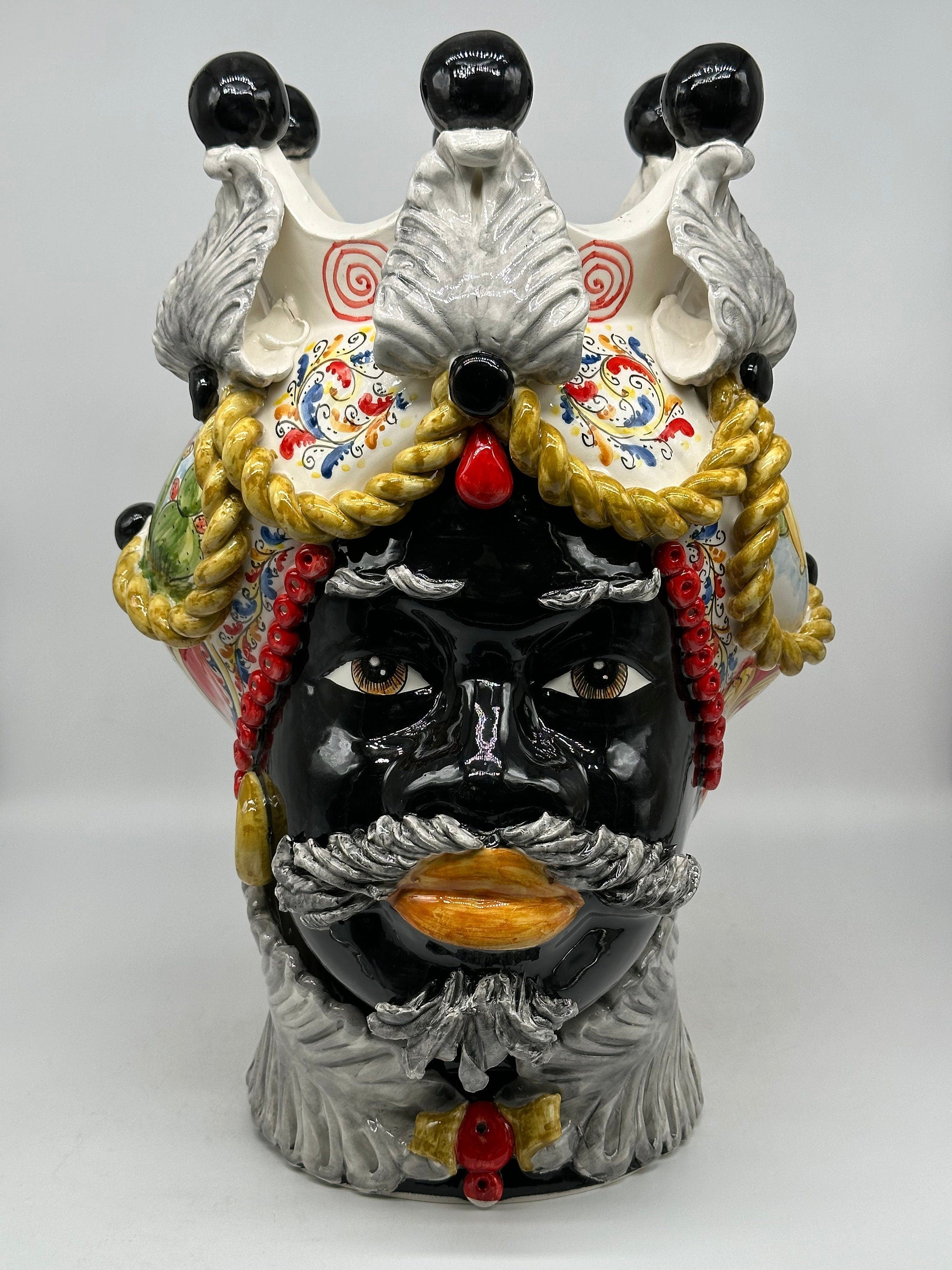 Teste Di Moro Zefiro Ceramica Caltagirone Cm H.43 L.26 Artigianale Serie Sicilia