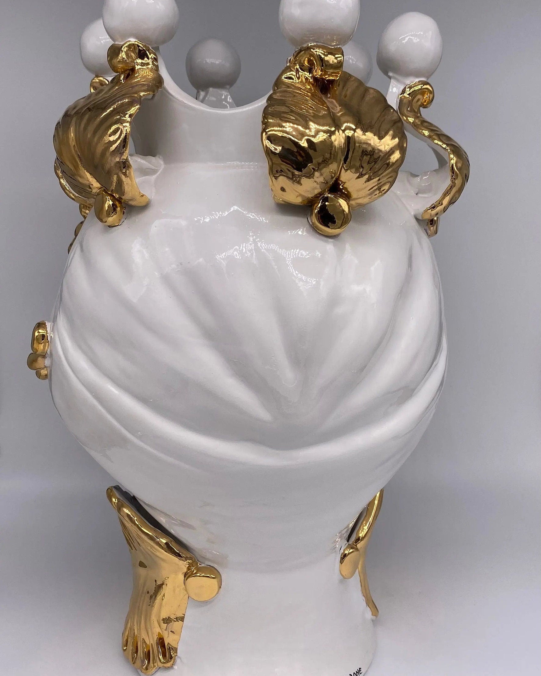Teste di Moro Zefiro Ceramica Caltagirone cm H.43 L.26 Artigianale Bianco Oro Viso Scuro DD CERAMICHE SICILIANE