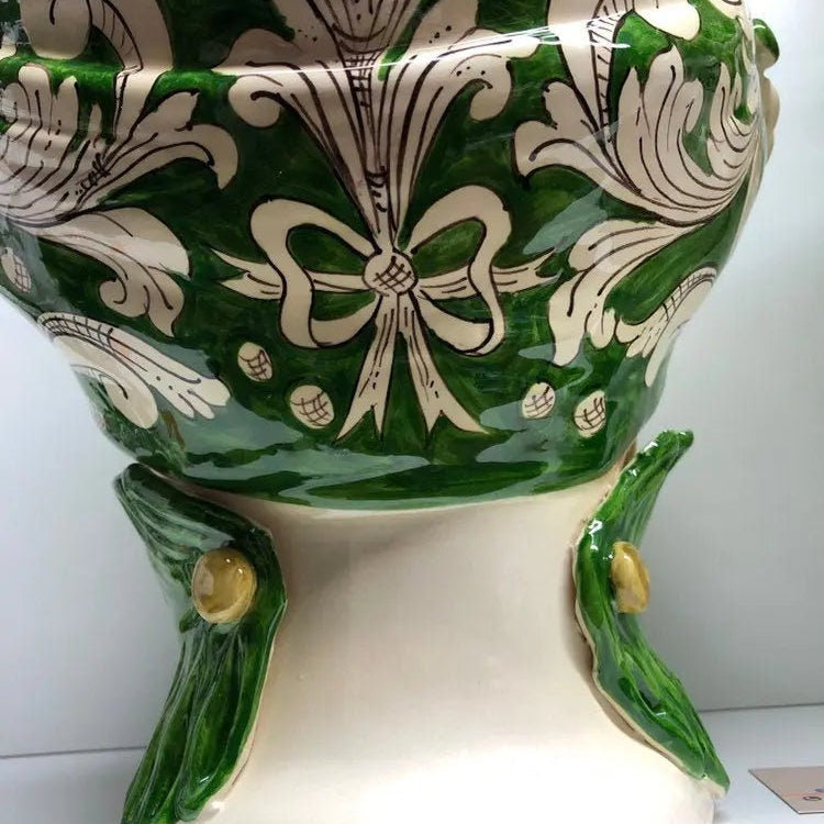 Teste di Moro Zefiro Corona Pigne Ceramica Caltagirone cm H.48 L.28 Artigianale Verde DD CERAMICHE SICILIANE