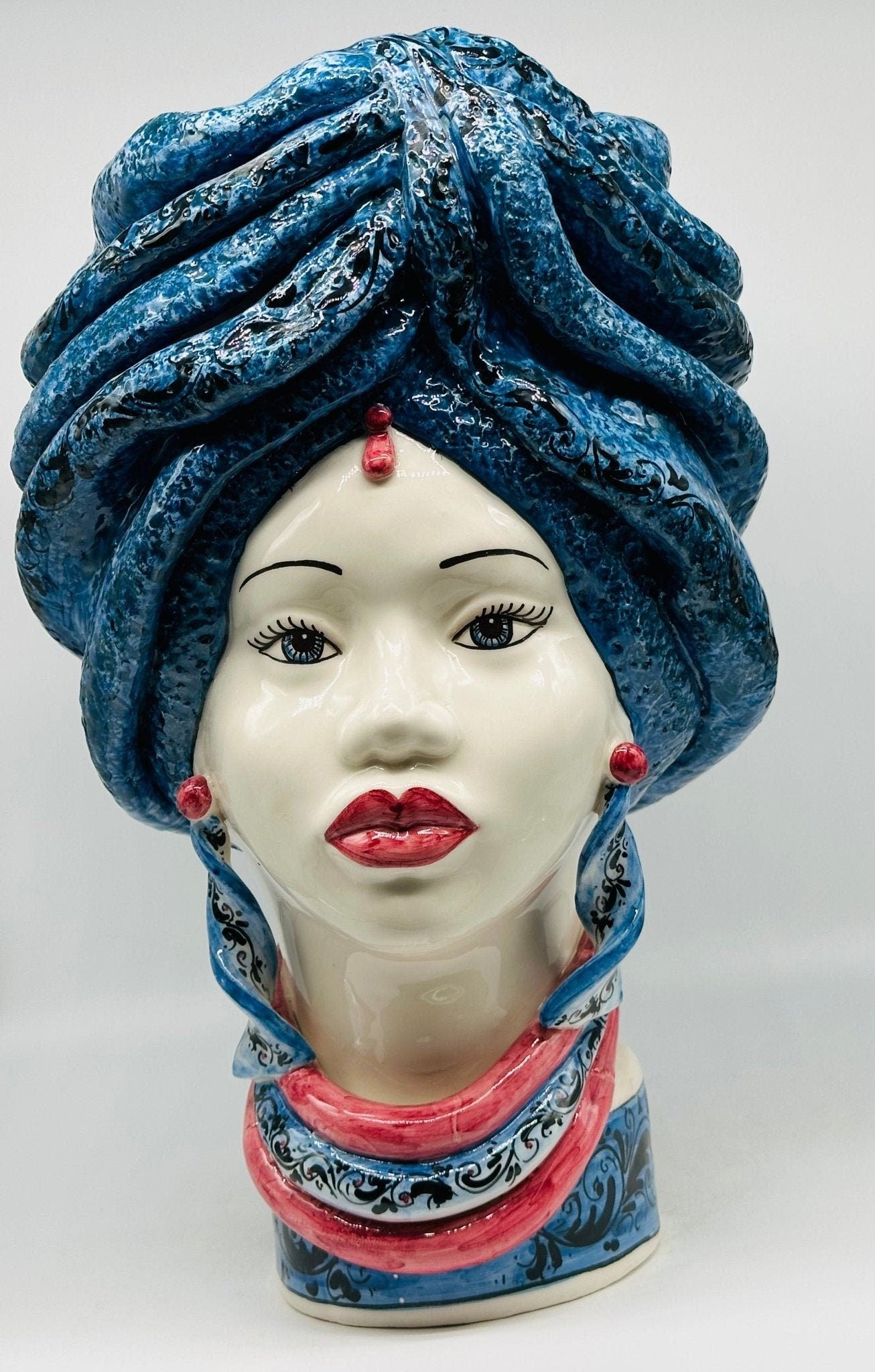 Teste di Moro Zeus Ceramica Caltagirone cm H.45 L.28 Artigianale Blu Lilla - DD CERAMICHE SICILIANE