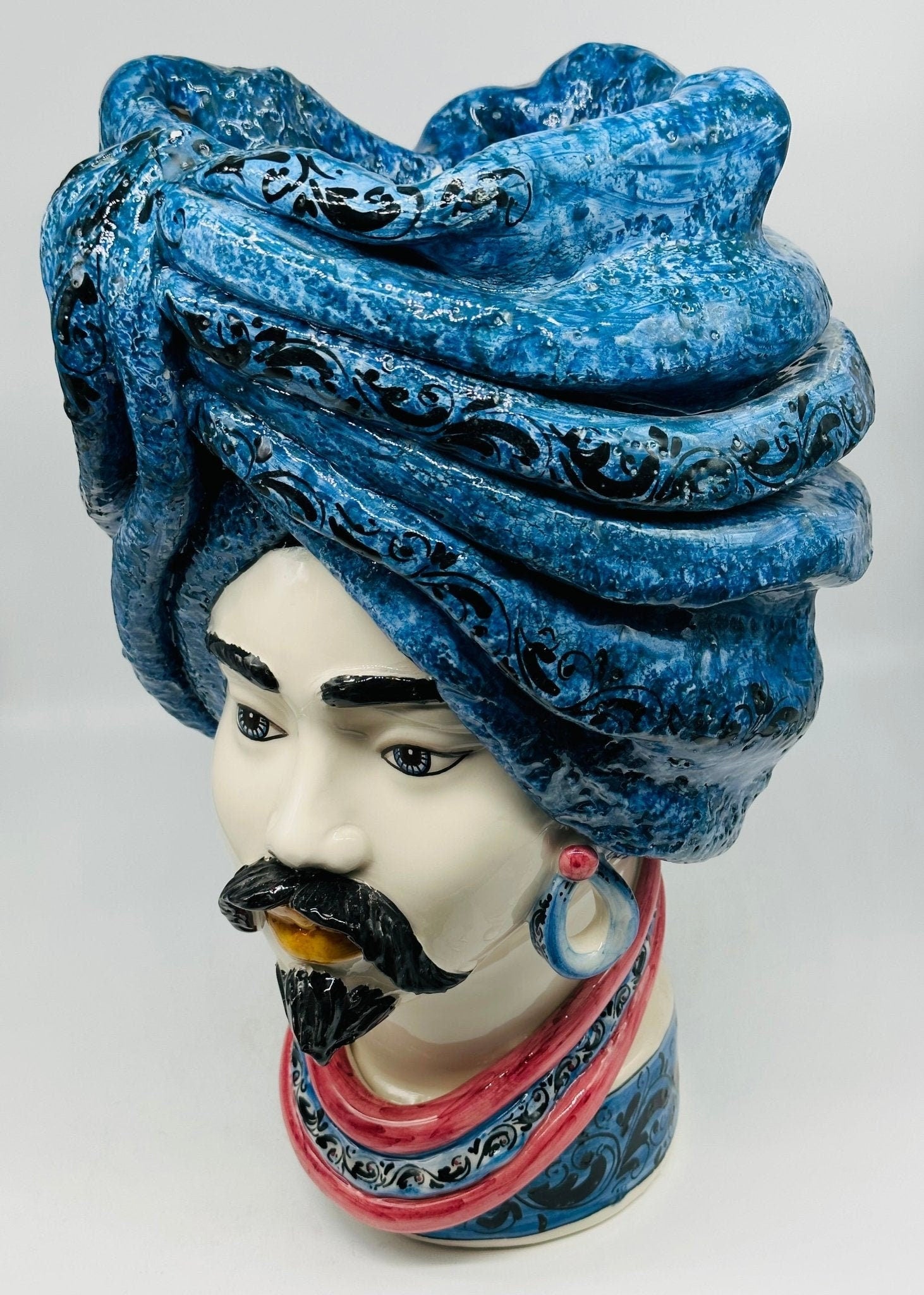 Teste di Moro Zeus Ceramica Caltagirone cm H.45 L.28 Artigianale Blu Lilla - DD CERAMICHE SICILIANE