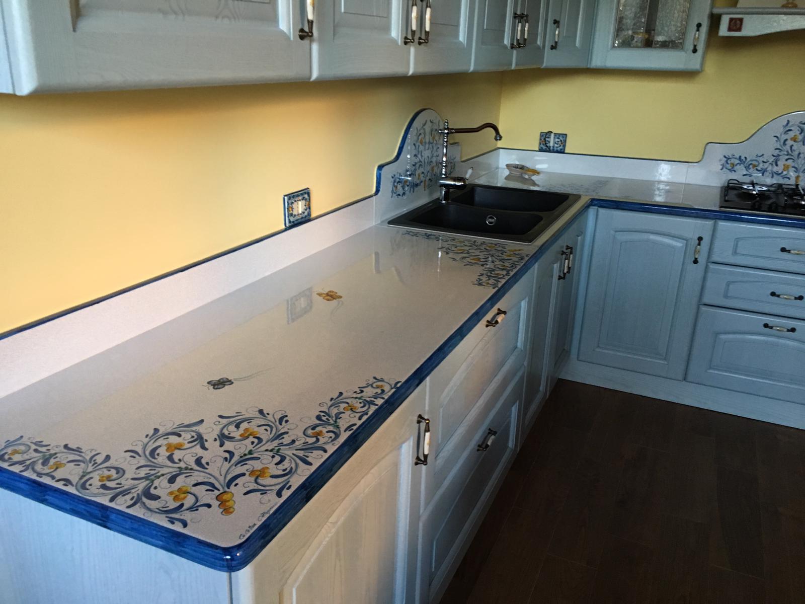 Top per Cucina Pietra Lavica Decoro ’600 Blu - TOP PIETRA LAVICA