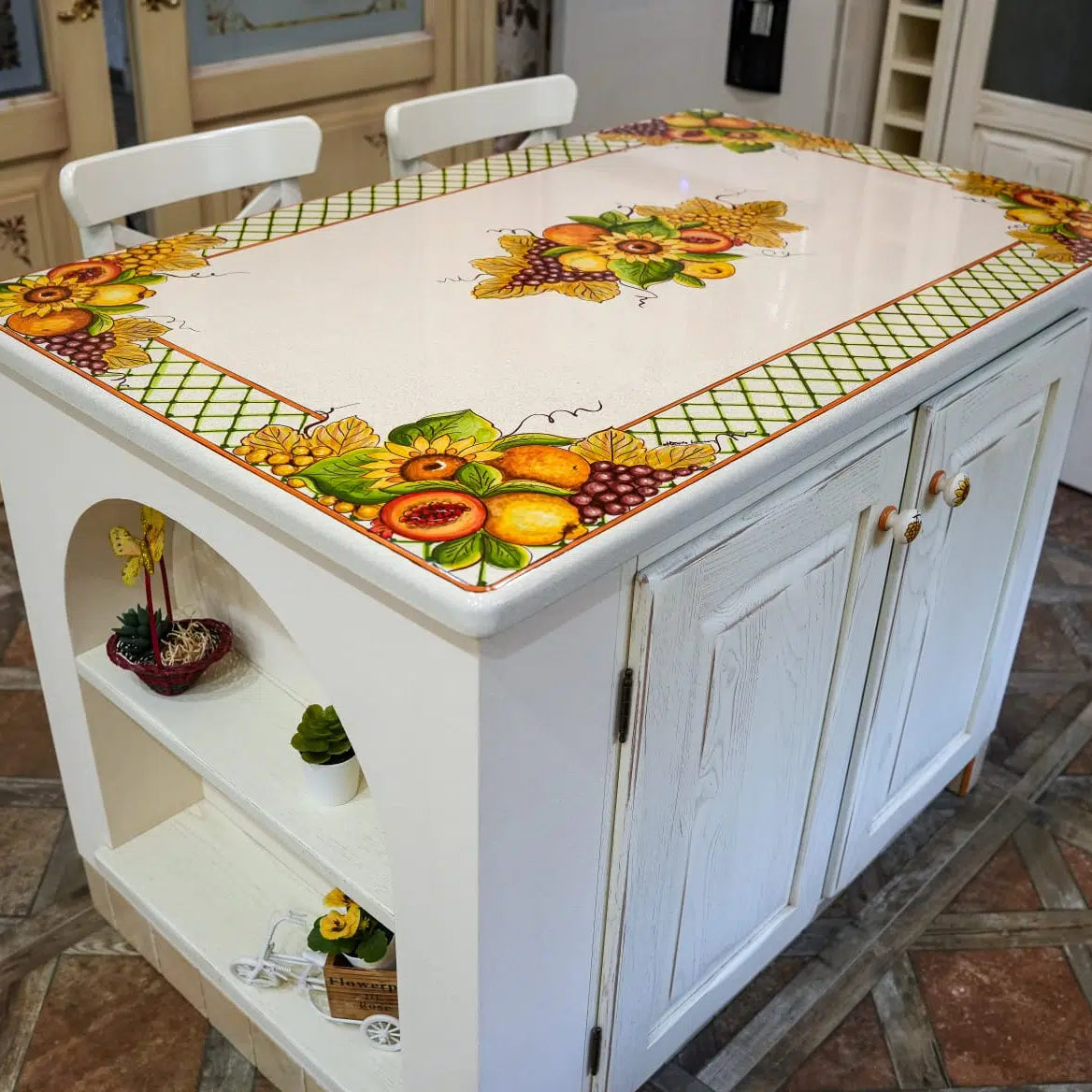 Top per Cucina Pietra Lavica Decoro Allegoria di Frutta - TOP PIETRA LAVICA