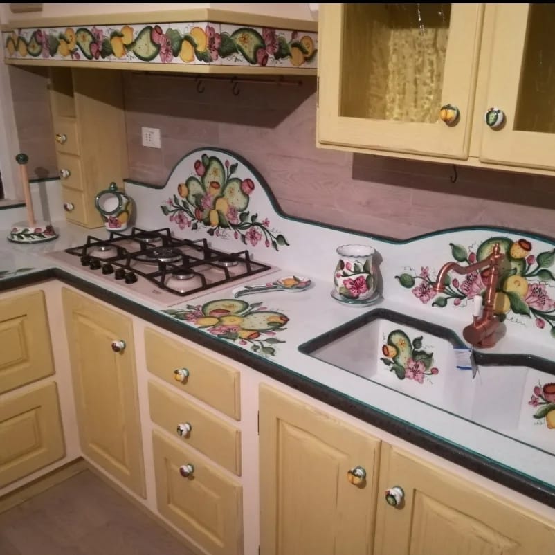 Top per Cucina Pietra Lavica Decoro Fico d’India - TOP PIETRA LAVICA