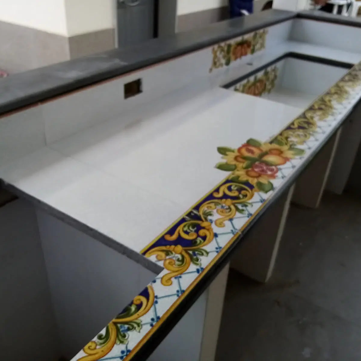 Top per Cucina Pietra Lavica Decoro Floreale - TOP PIETRA LAVICA