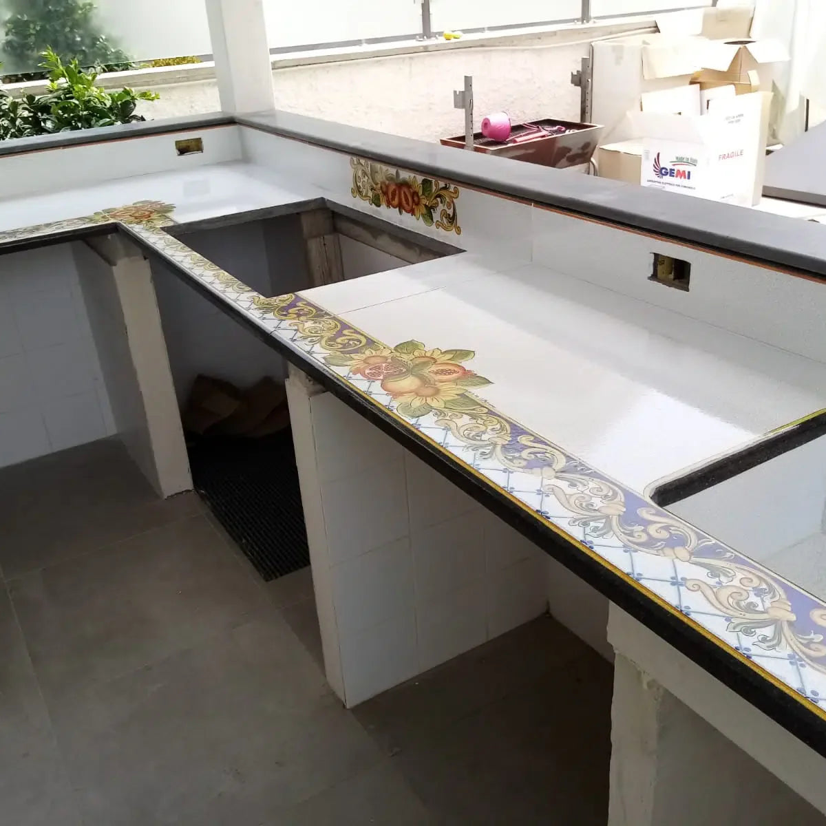 Top per Cucina Pietra Lavica Decoro Floreale - TOP PIETRA LAVICA