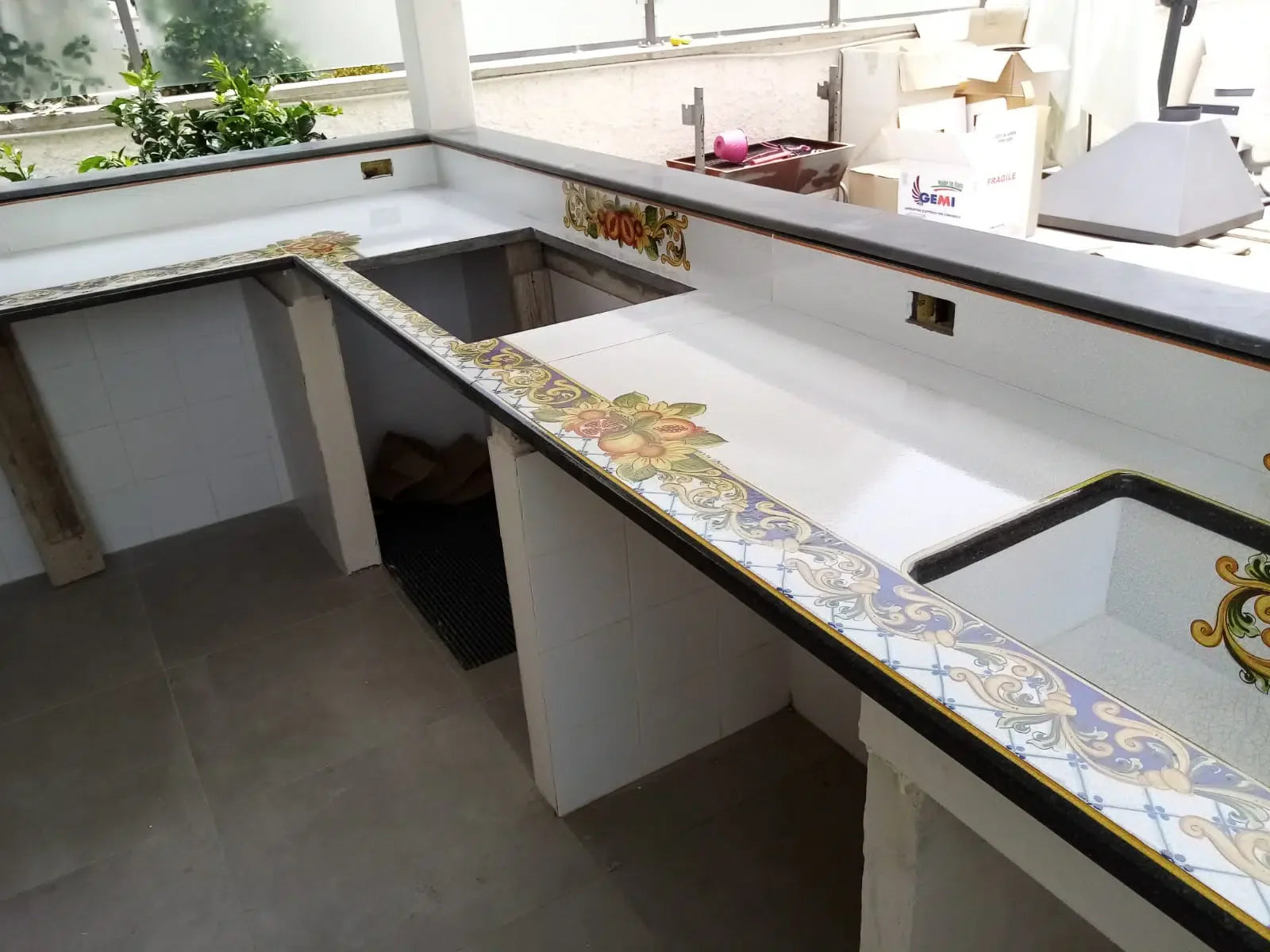 Top per Cucina Pietra Lavica Decoro Floreale - TOP PIETRA LAVICA