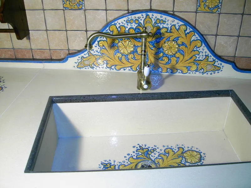 Top per Cucina Pietra Lavica Decoro Foglie d’Acanto - TOP PIETRA LAVICA