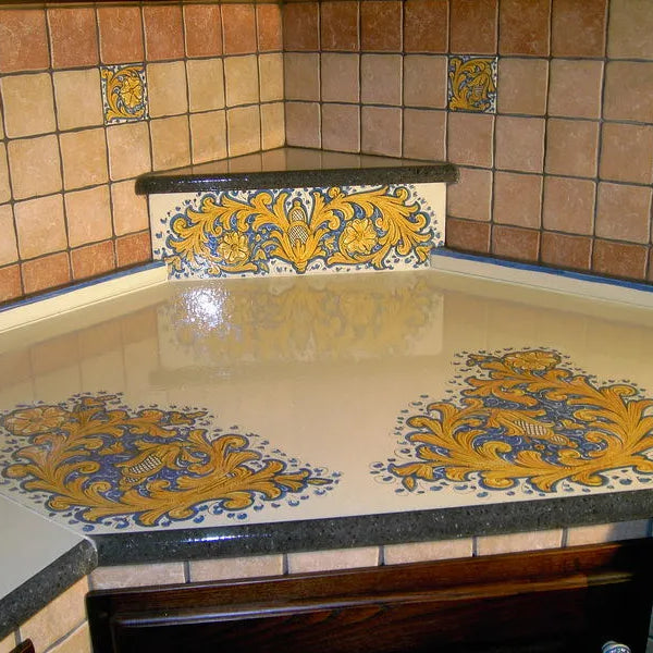 Top per Cucina Pietra Lavica Decoro Foglie d’Acanto - TOP PIETRA LAVICA