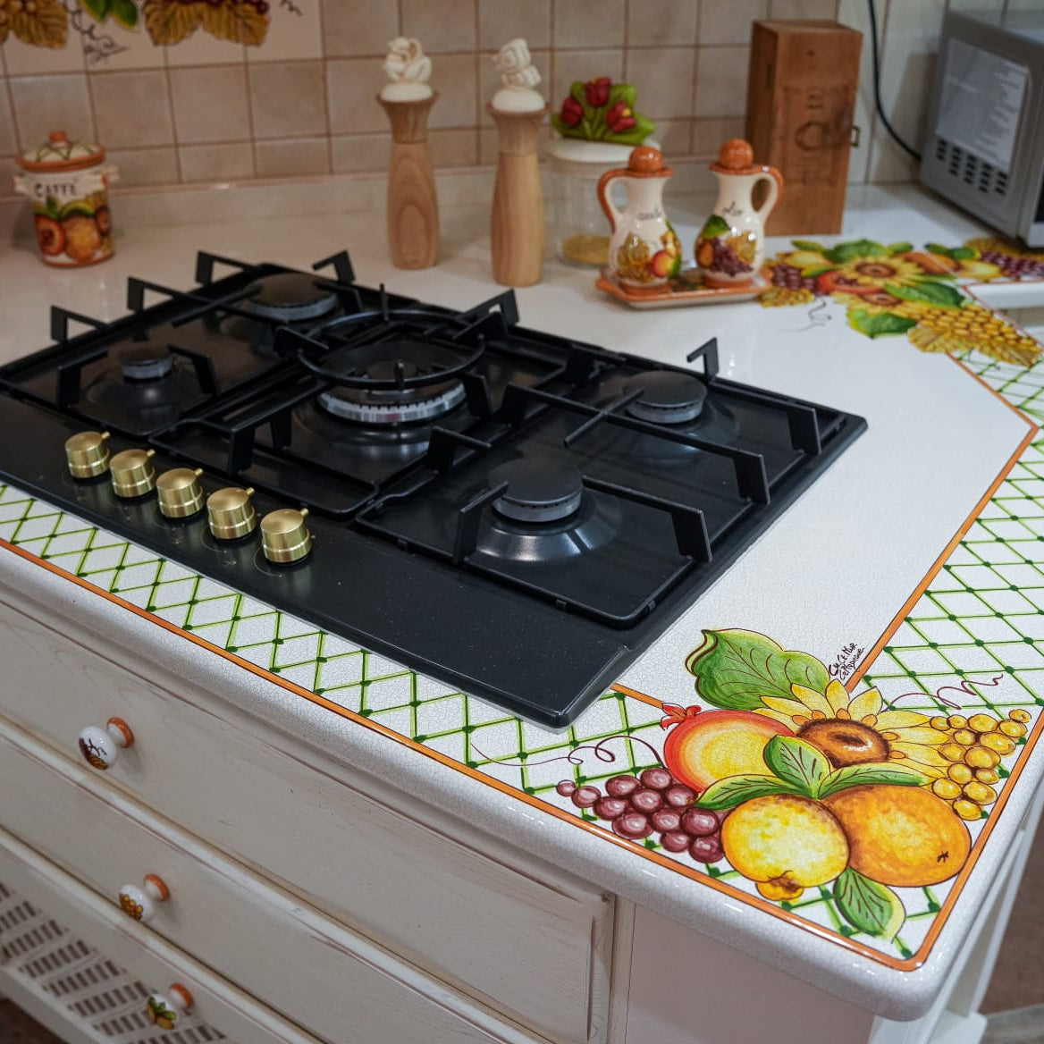Top per Cucina Pietra Lavica Decoro Frutta con Rete - TOP PIETRA LAVICA