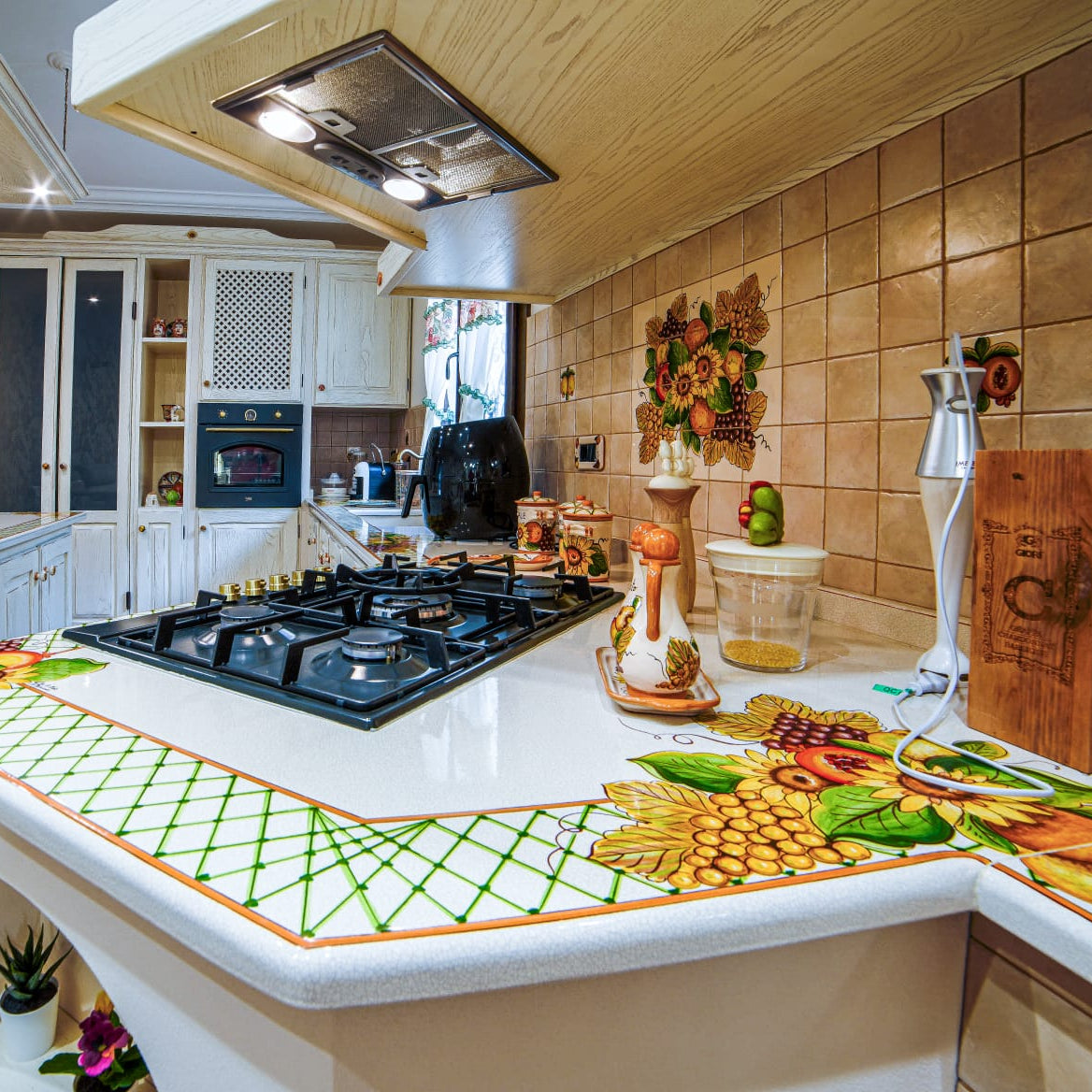 Top per Cucina Pietra Lavica Decoro Frutta con Rete - TOP PIETRA LAVICA