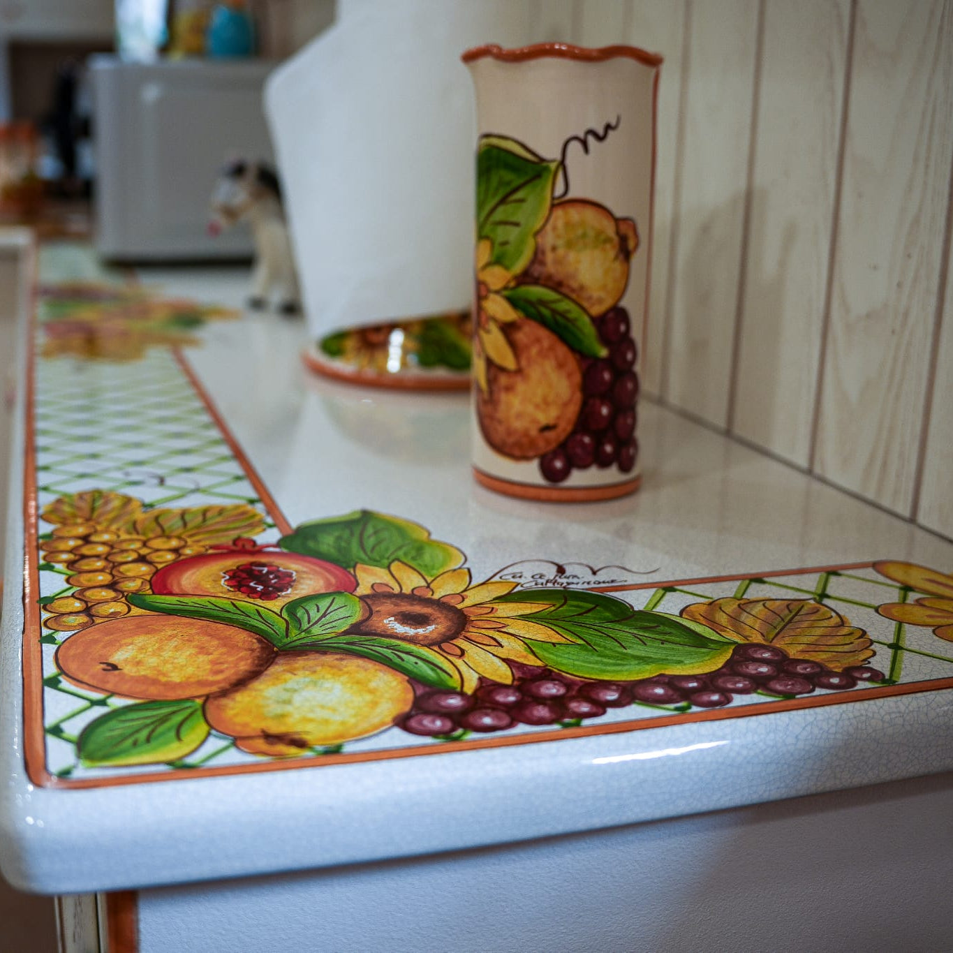 Top per Cucina Pietra Lavica Decoro Frutta con Rete - TOP PIETRA LAVICA