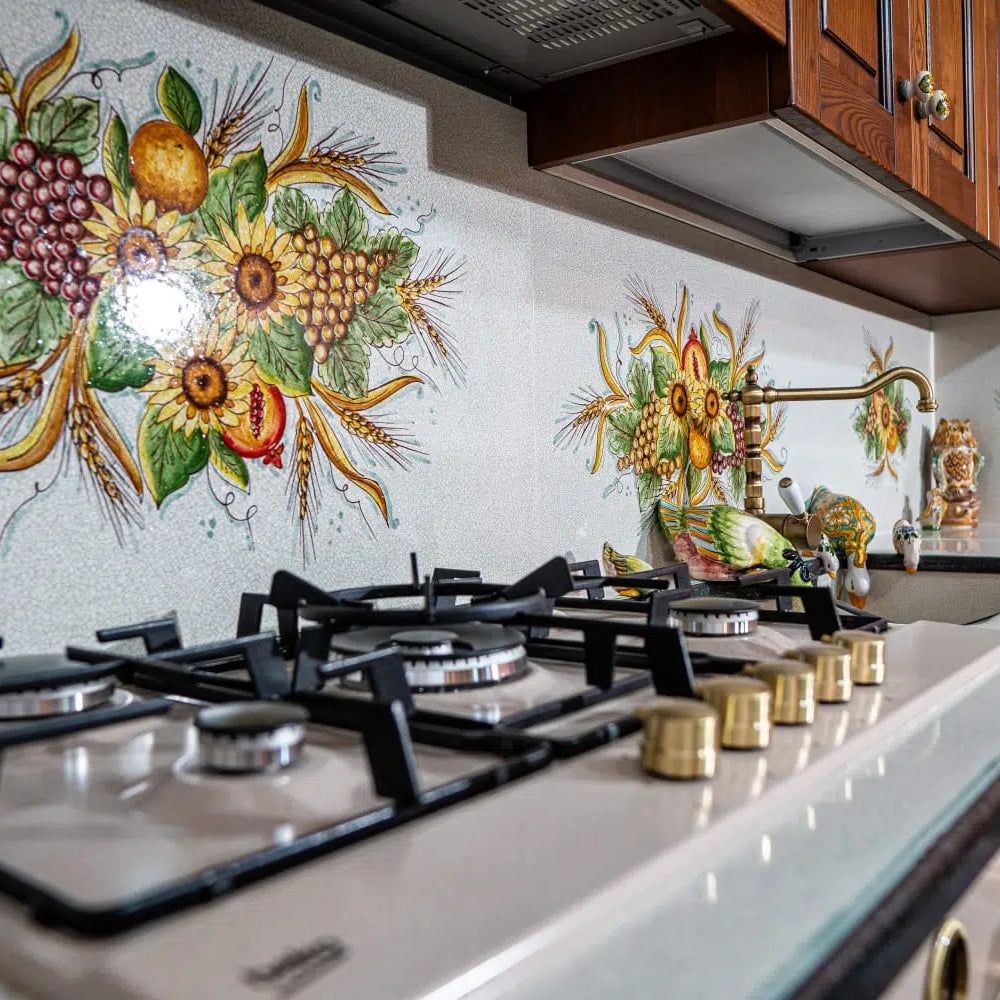 Top per Cucina Pietra Lavica Decoro Frutta con Scontornatura - TOP PIETRA LAVICA