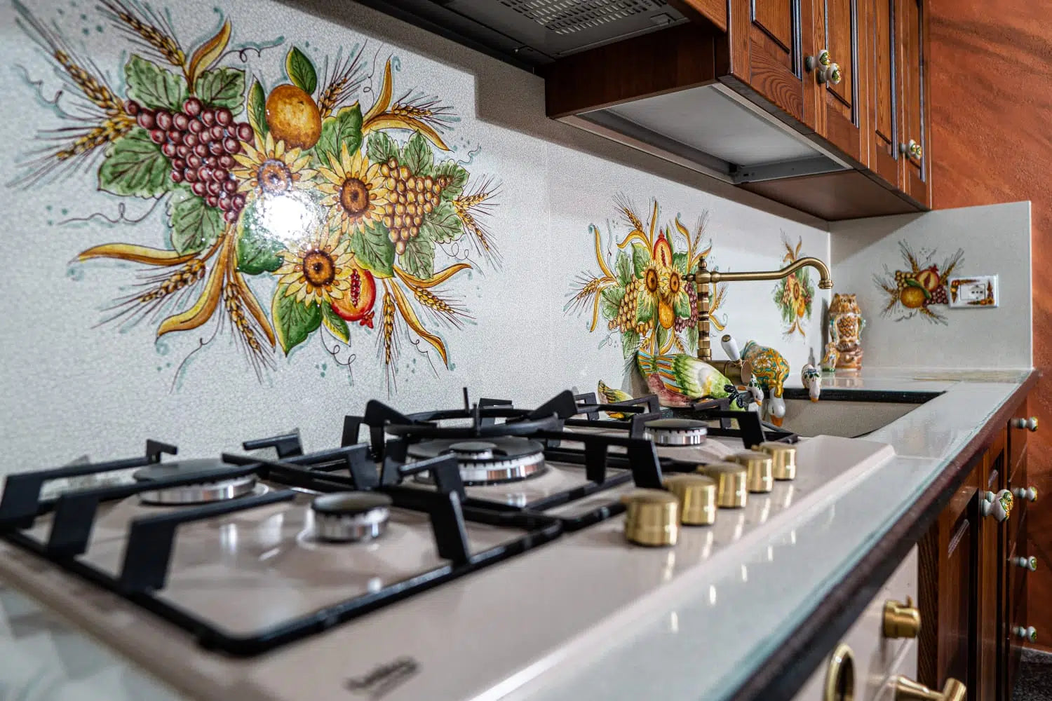 Top per Cucina Pietra Lavica Decoro Frutta con Scontornatura - TOP PIETRA LAVICA