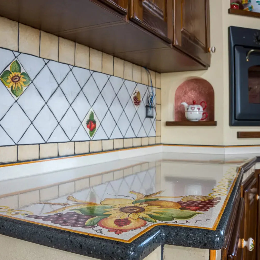 Top per Cucina Pietra Lavica Decoro Treccia Frutta - TOP PIETRA LAVICA