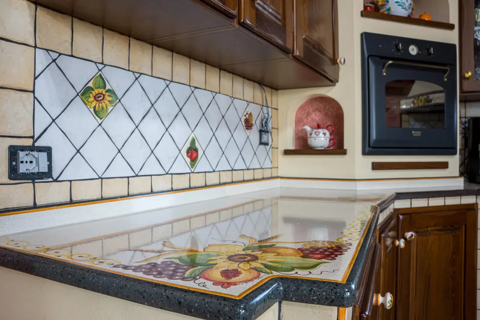 Top per Cucina Pietra Lavica Decoro Treccia Frutta - TOP PIETRA LAVICA