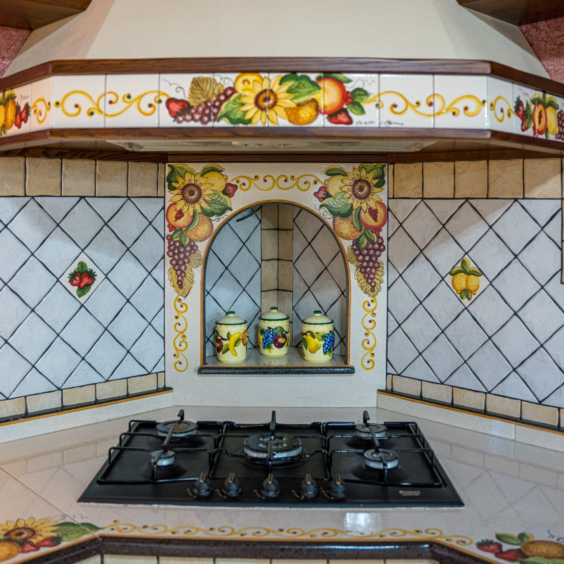 Top per Cucina Pietra Lavica Decoro Frutta con Treccia - TOP PIETRA LAVICA