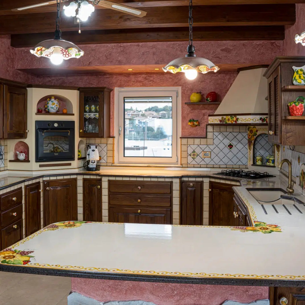 Top per Cucina Pietra Lavica Decoro Treccia Frutta - TOP PIETRA LAVICA