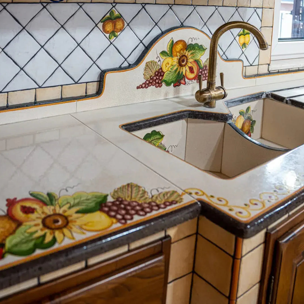 Top per Cucina Pietra Lavica Decoro Treccia Frutta - TOP PIETRA LAVICA