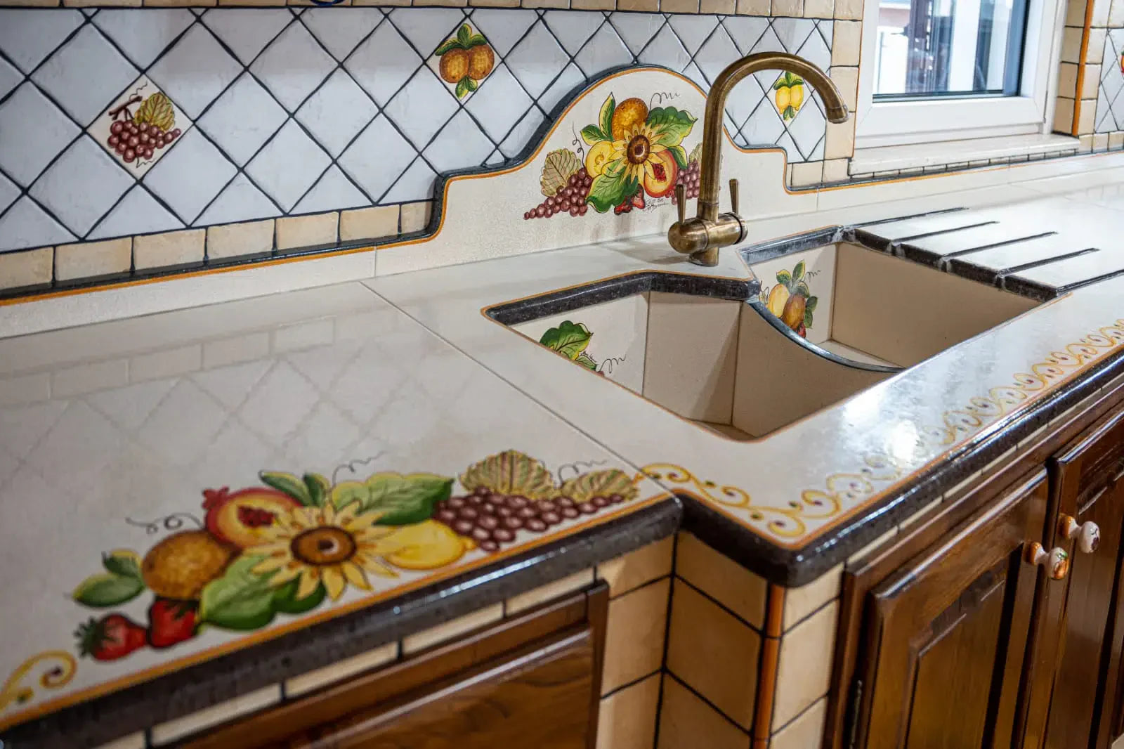 Top per Cucina Pietra Lavica Decoro Treccia Frutta - TOP PIETRA LAVICA