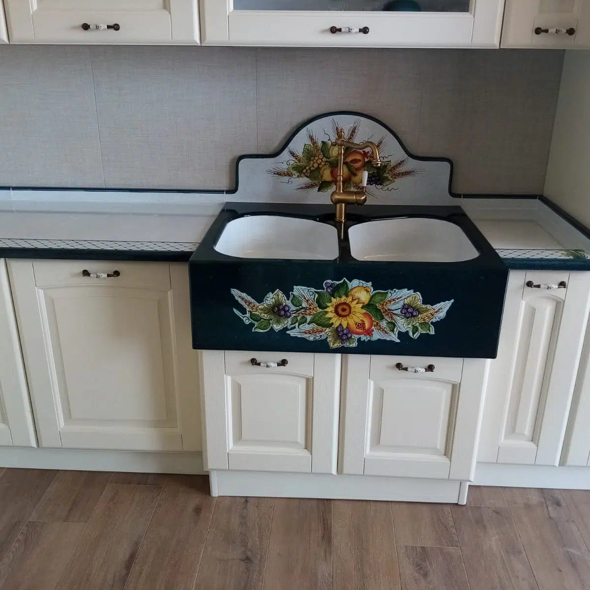 Top per Cucina Pietra Lavica Decoro Frutta in Verde - TOP PIETRA LAVICA