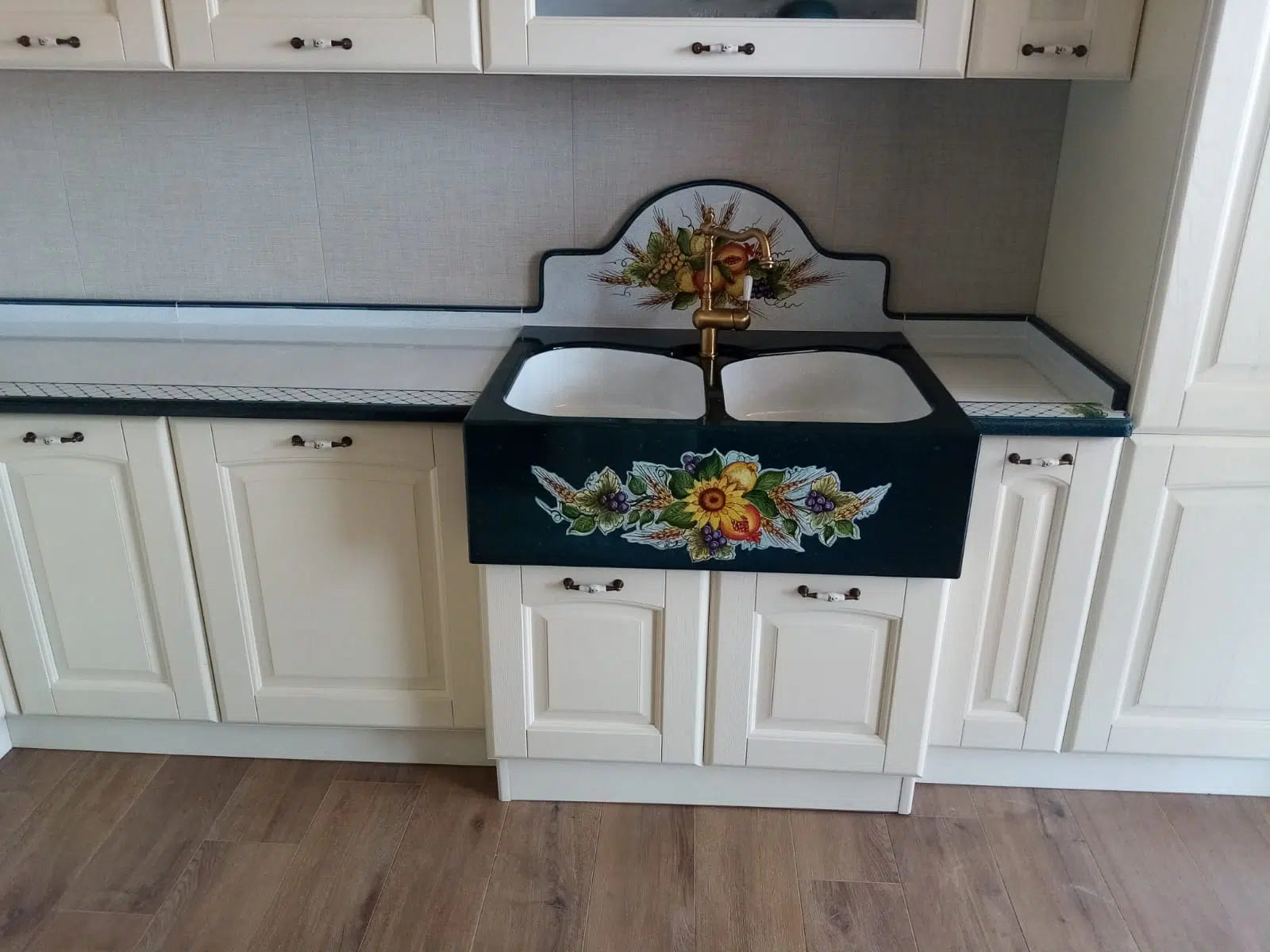 Top per Cucina Pietra Lavica Decoro Frutta in Verde - TOP PIETRA LAVICA