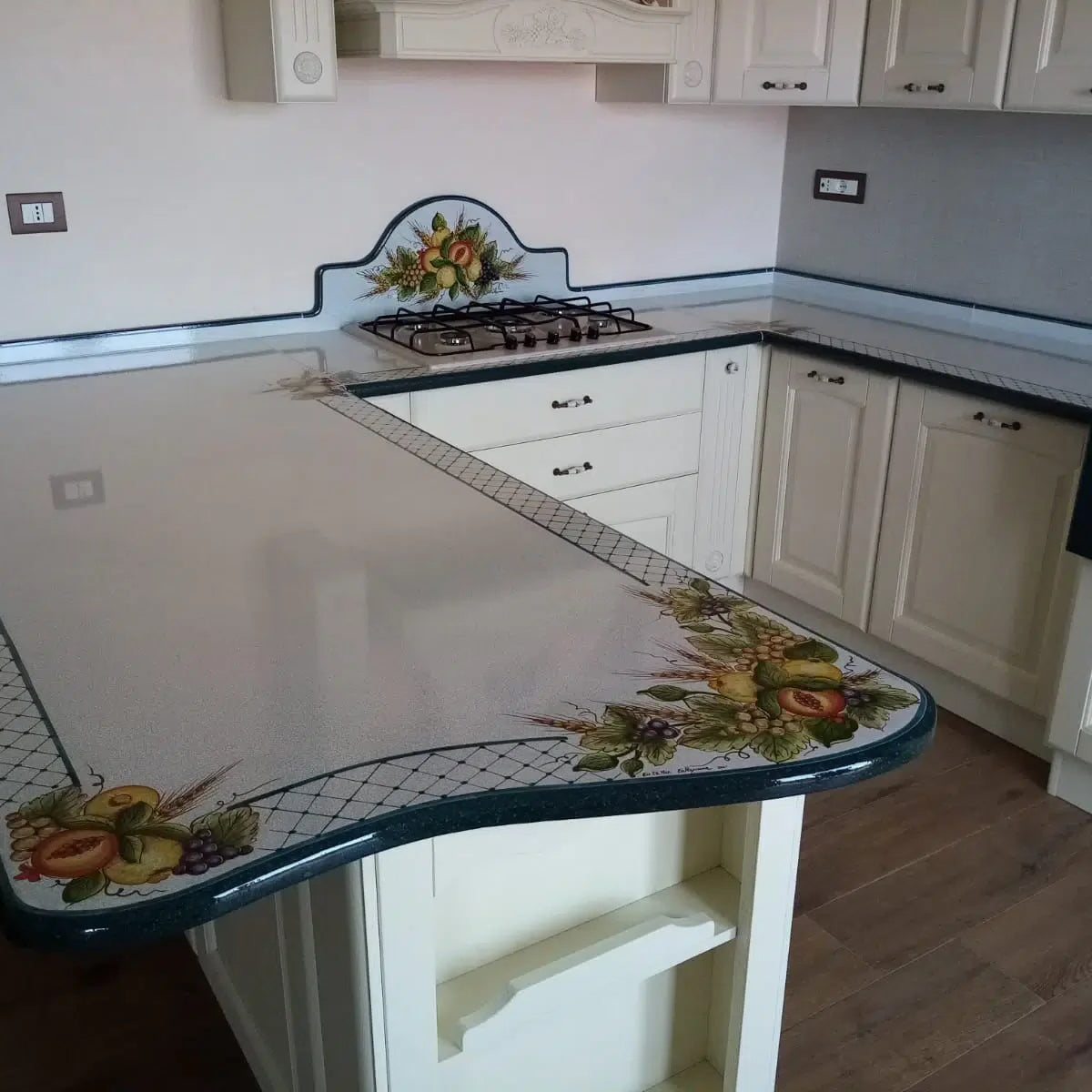 Top per Cucina Pietra Lavica Decoro Frutta in Verde - TOP PIETRA LAVICA