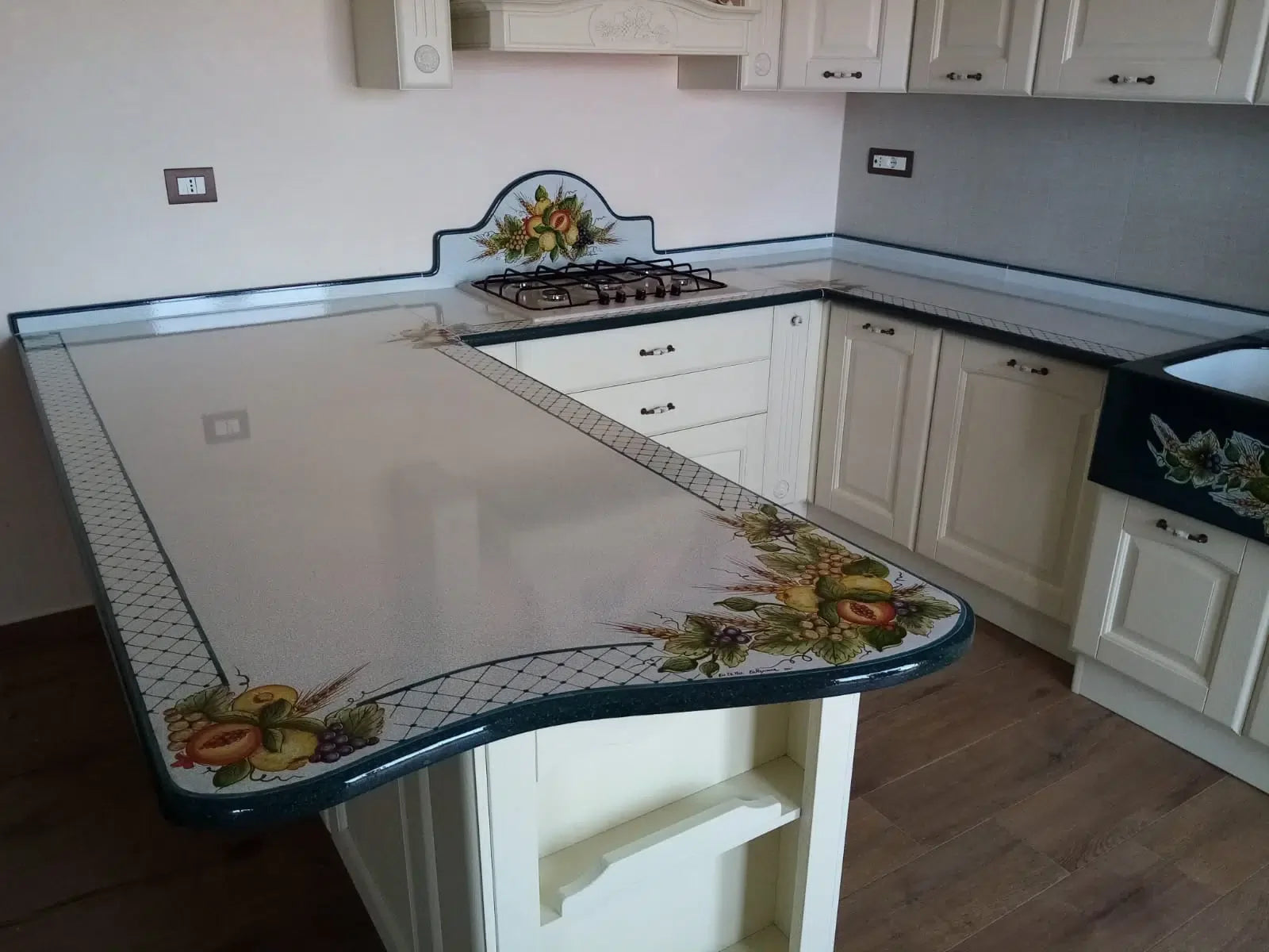 Top per Cucina Pietra Lavica Decoro Frutta in Verde - TOP PIETRA LAVICA