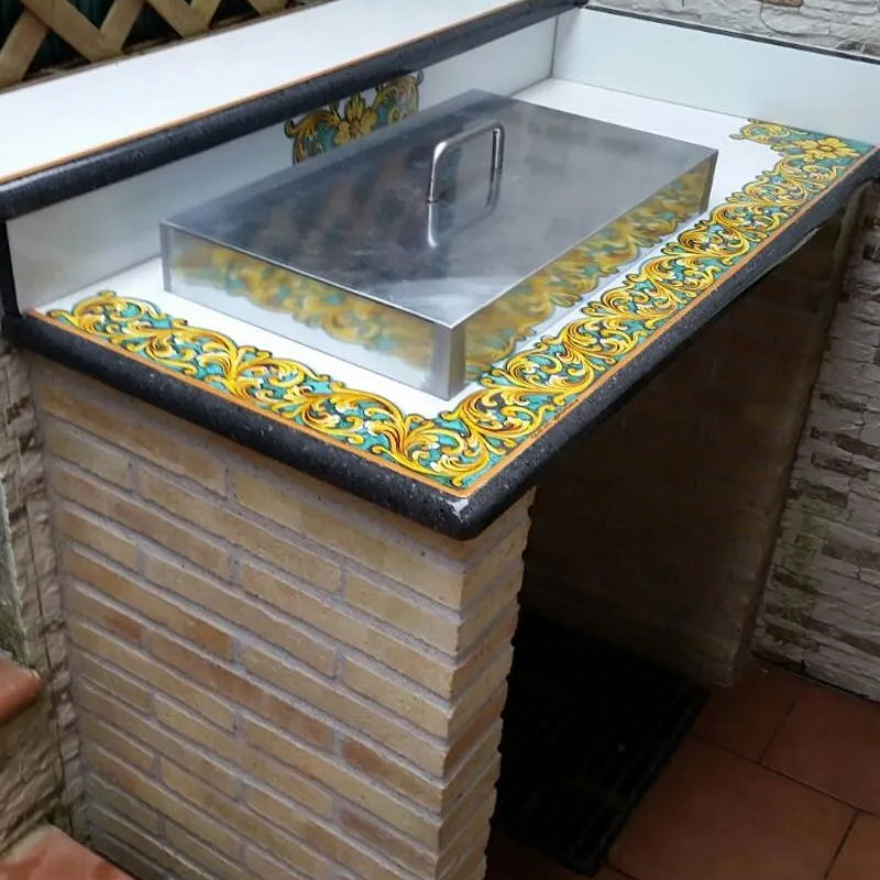 Top per Cucina Pietra Lavica Decoro Ornato Verde - TOP PIETRA LAVICA