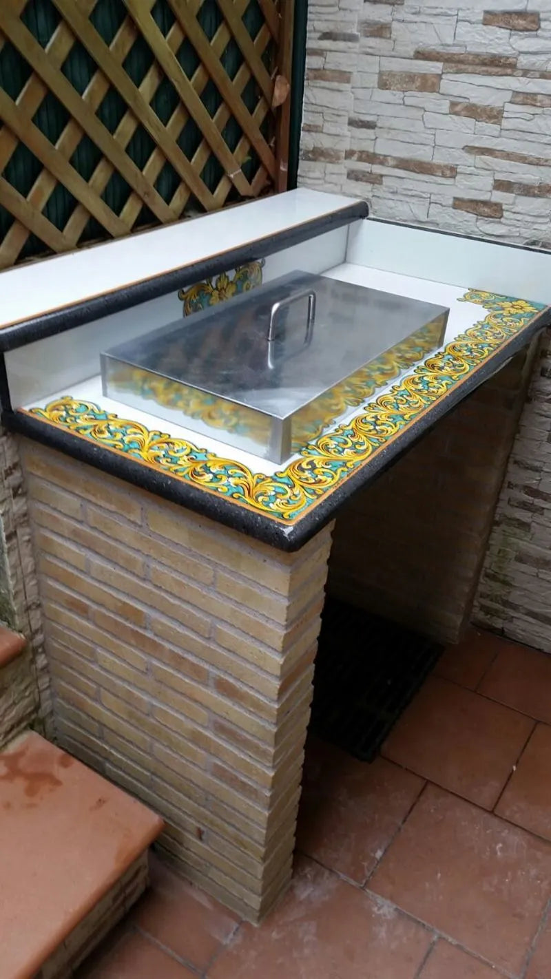 Top per Cucina Pietra Lavica Decoro Ornato Verde - TOP PIETRA LAVICA