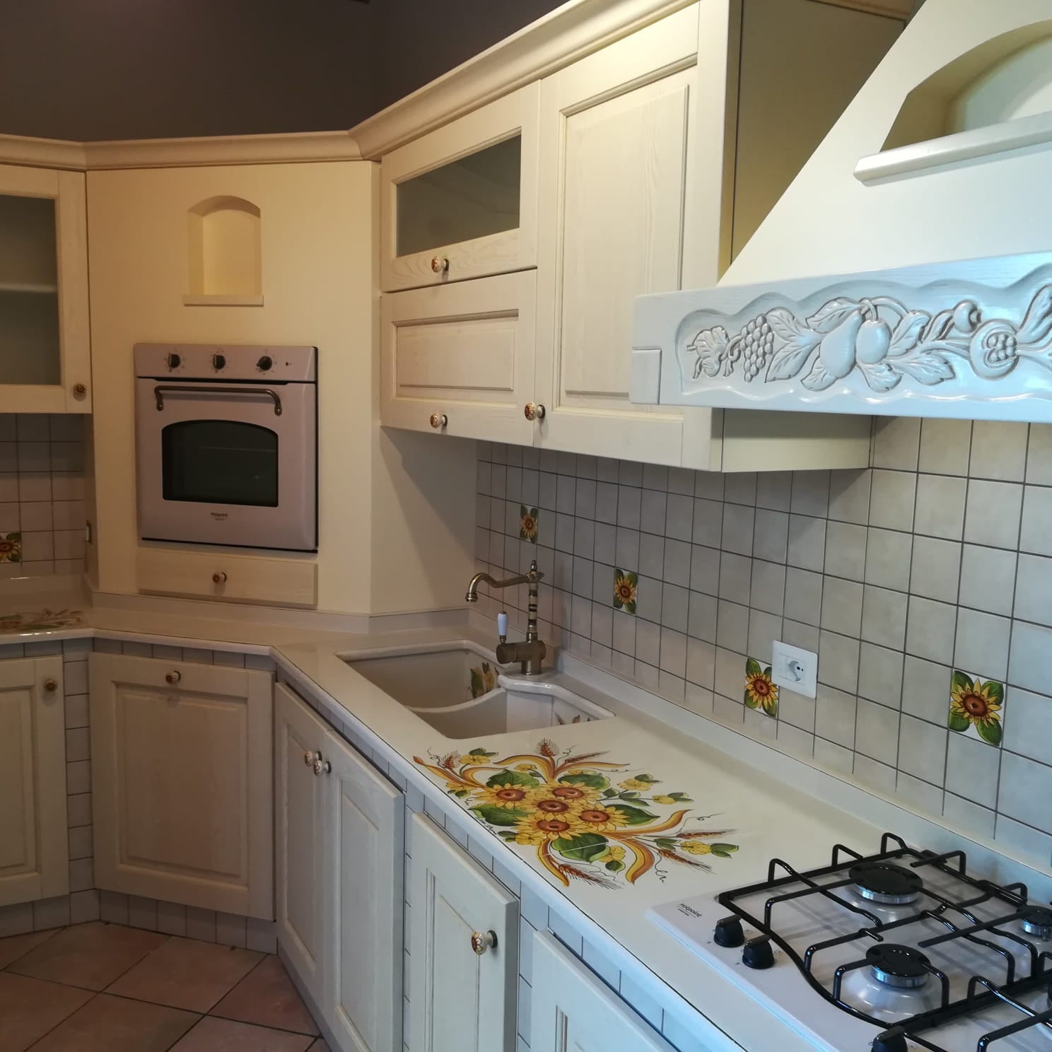 Top per Cucina Pietra Lavica Decoro Spighe e Girasoli - TOP PIETRA LAVICA