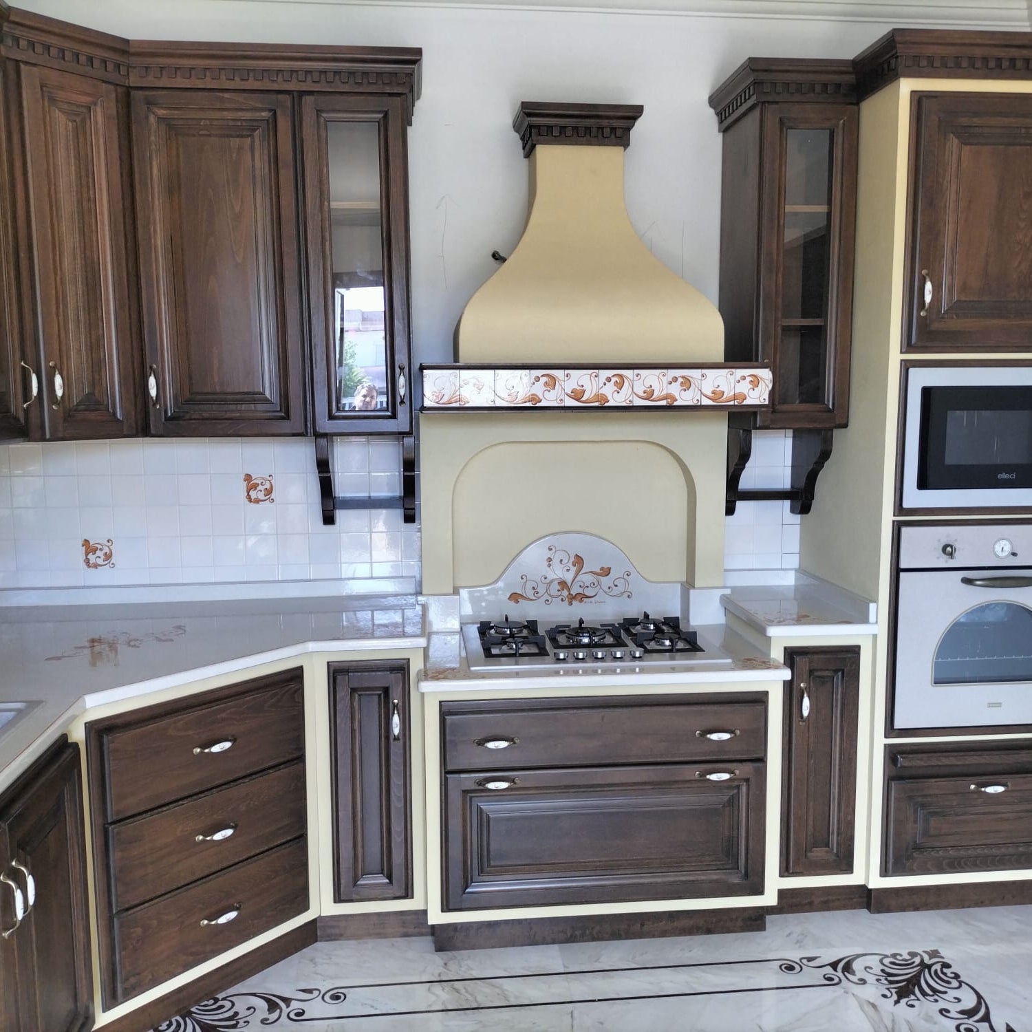 Top per Cucina Pietra Lavica Decoro Volute Arancio - TOP PIETRA LAVICA