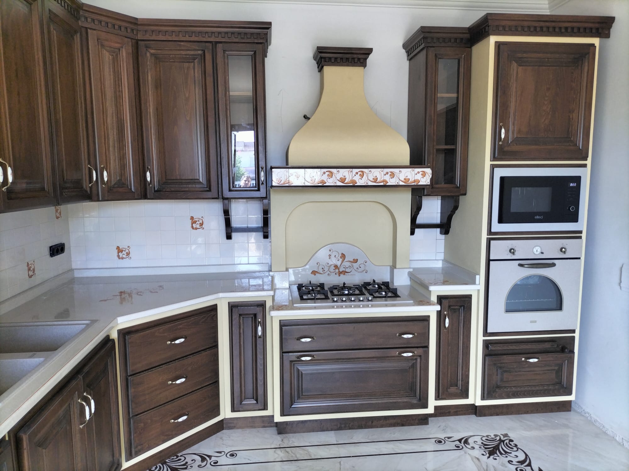 Top per Cucina Pietra Lavica Decoro Volute Arancio - TOP PIETRA LAVICA