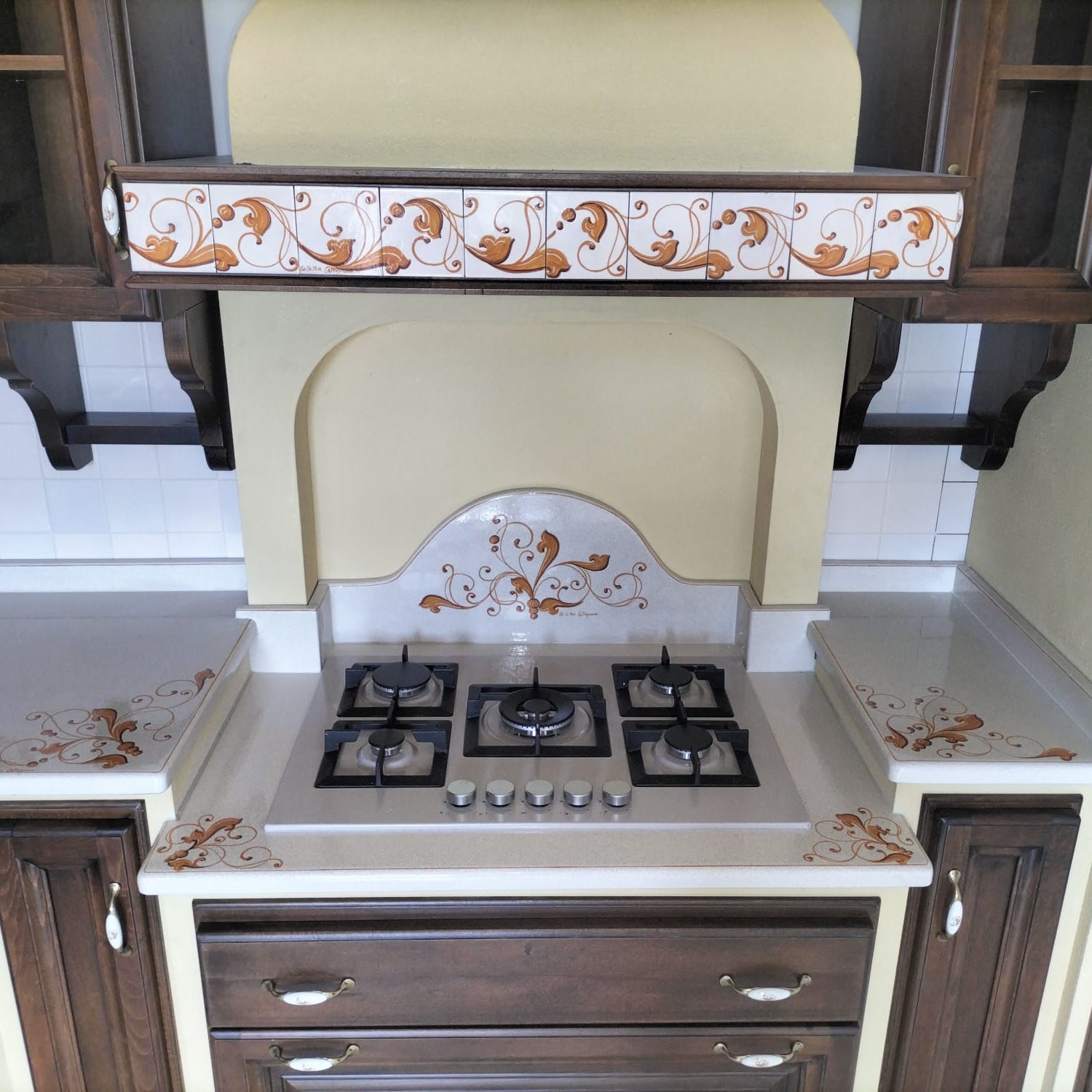 Top per Cucina Pietra Lavica Decoro Volute Arancio - TOP PIETRA LAVICA