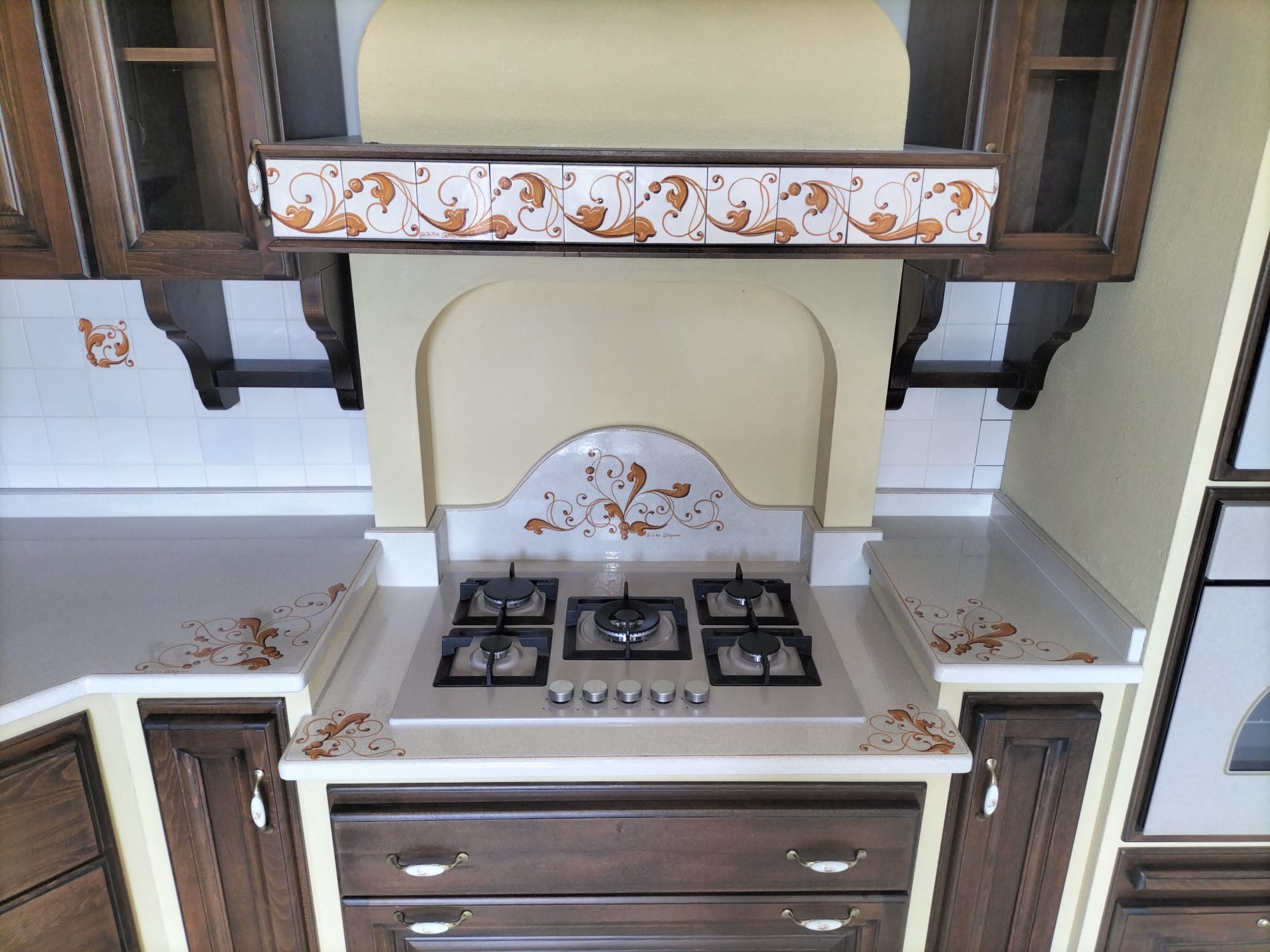 Top per Cucina Pietra Lavica Decoro Volute Arancio - TOP PIETRA LAVICA