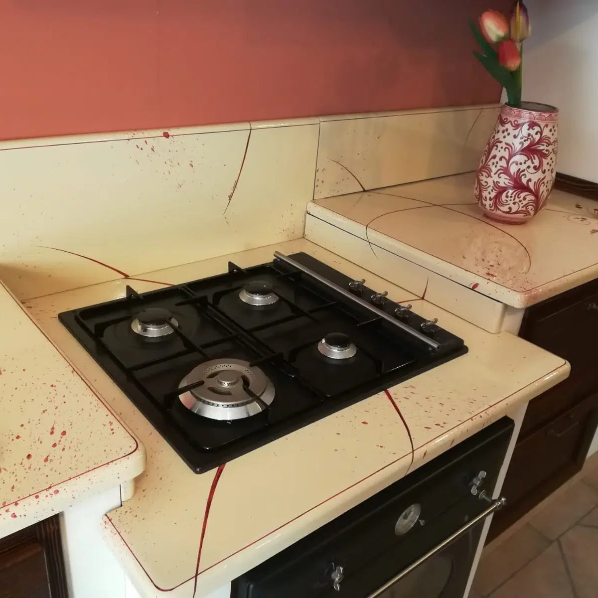 Top per Cucina Pietra Lavica Decoro Volute Bordeaux - TOP PIETRA LAVICA