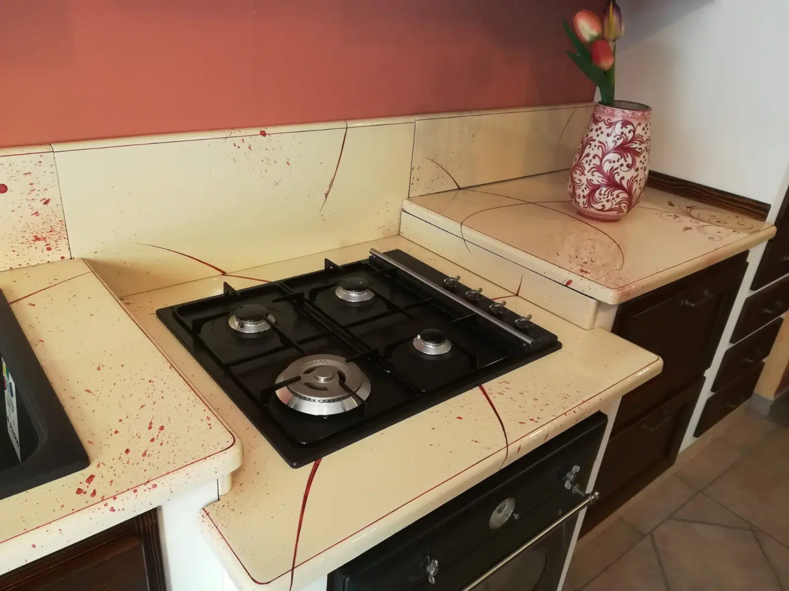 Top per Cucina Pietra Lavica Decoro Volute Bordeaux - TOP PIETRA LAVICA