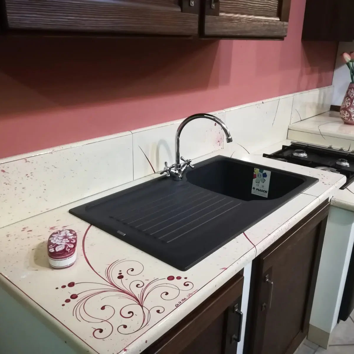 Top per Cucina Pietra Lavica Decoro Volute Bordeaux - TOP PIETRA LAVICA