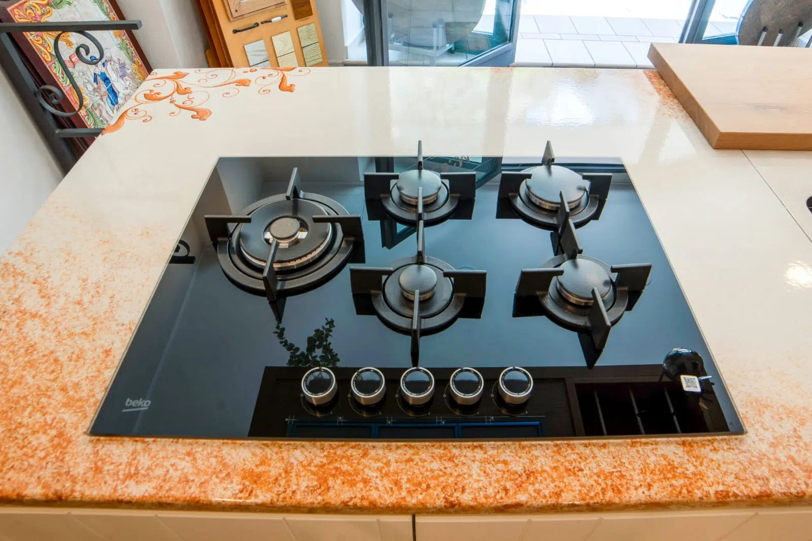 Top per Cucina Pietra Lavica Decoro Volute Giallo - TOP PIETRA LAVICA