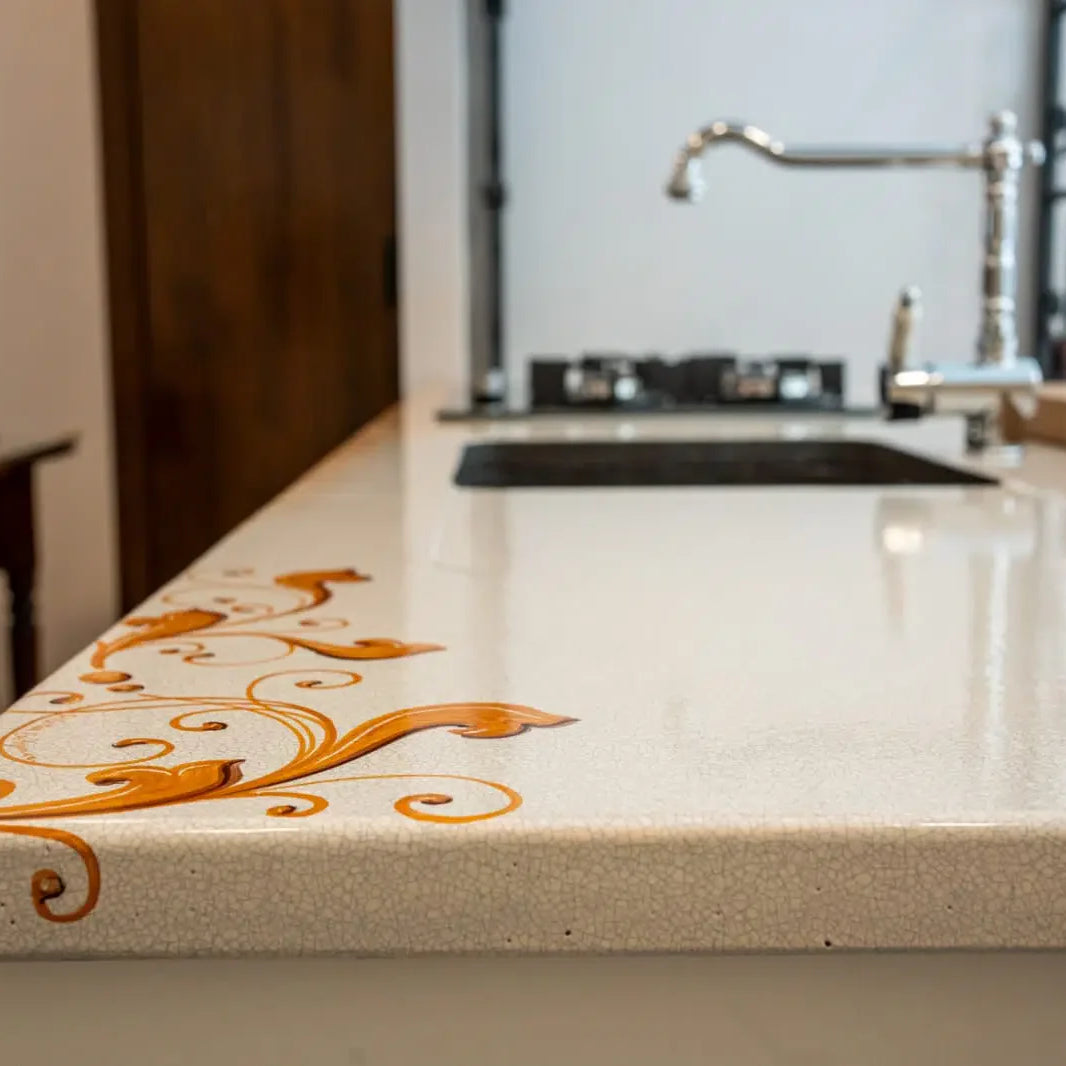 Top per Cucina Pietra Lavica Decoro Volute Giallo - TOP PIETRA LAVICA