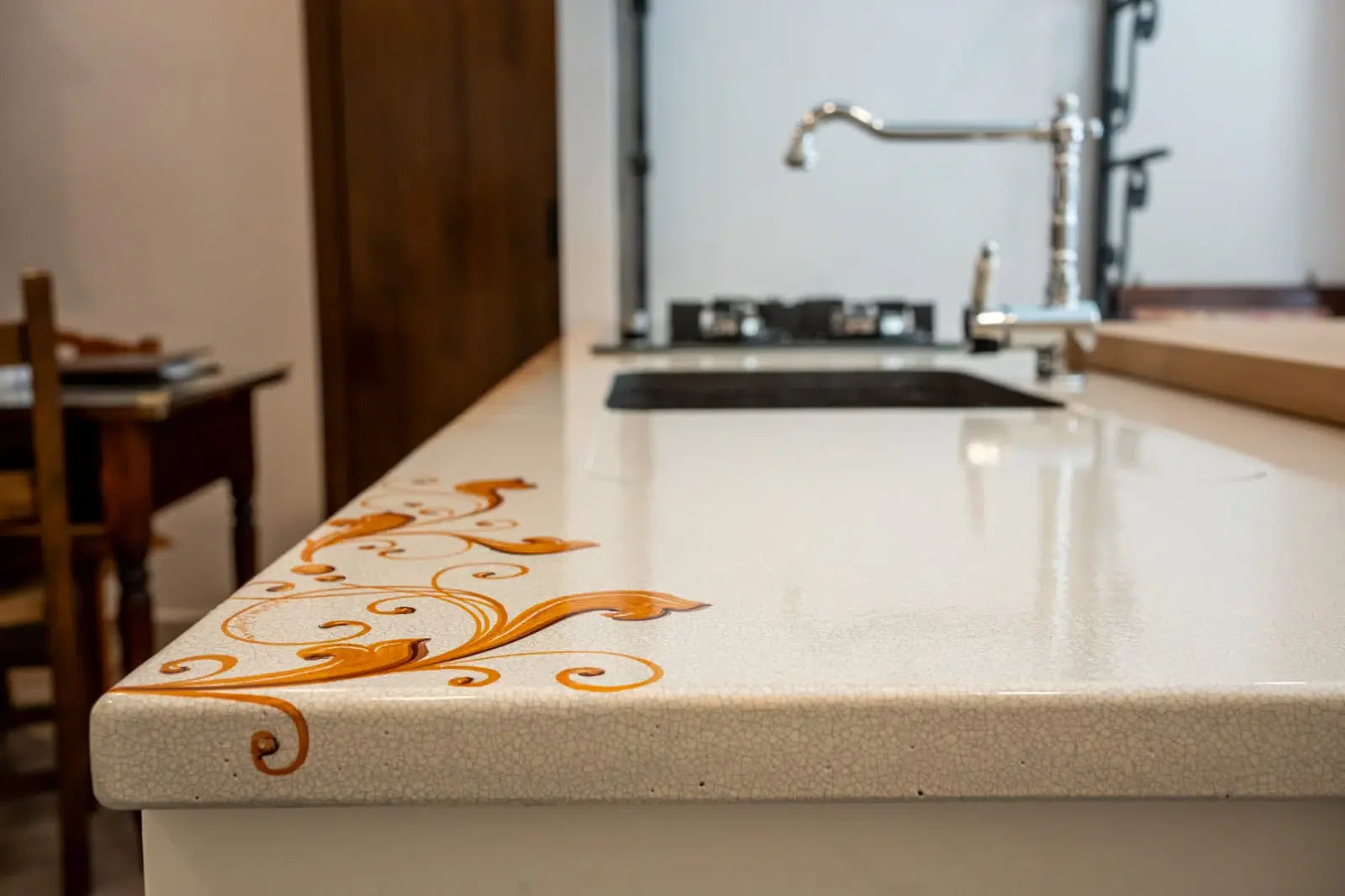 Top per Cucina Pietra Lavica Decoro Volute Giallo - TOP PIETRA LAVICA